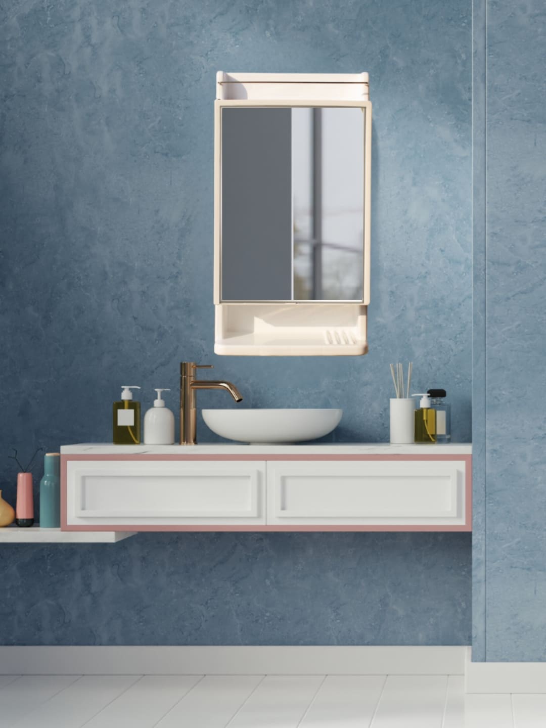

BRANCO White Rectangle-Shape Multipurpose Bathroom Cabinet Wall Mirror