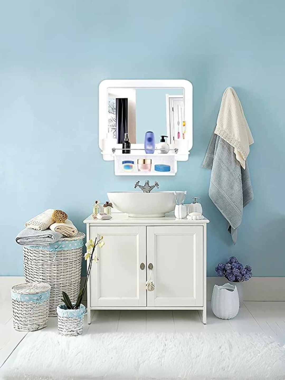 

BRANCO White Rectangle-Shape Multipurpose Bathroom Designer Wall Mirror