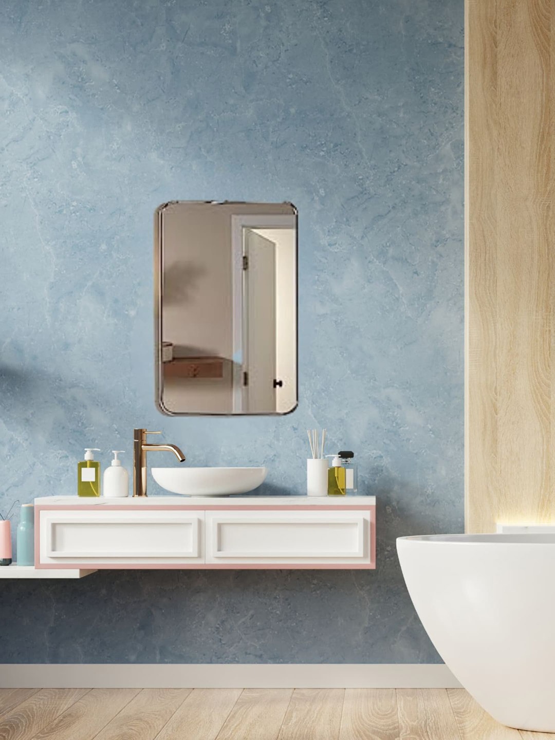 

BRANCO Golden Metal Framed Rectangle-Shape Bathroom Wall Mirror, Gold