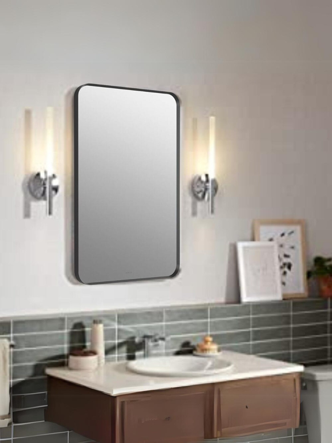 

BRANCO Black Metal Framed Rectangle-Shape Bathroom Wall Mirror