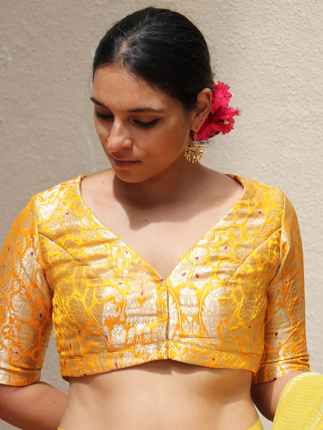 

Chidiyaa Woven Design Brocade Saree Blouse, Yellow