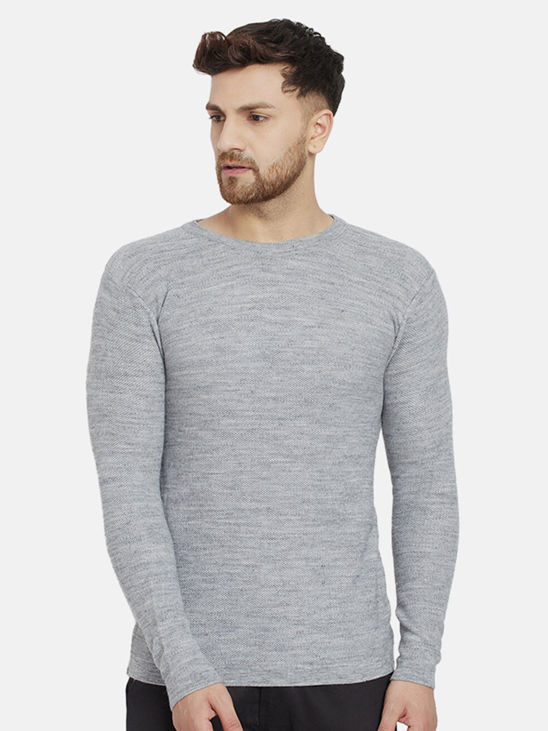 

Dlanxa Round Neck Long Sleeves Acrylic Pullover Sweaters, Grey