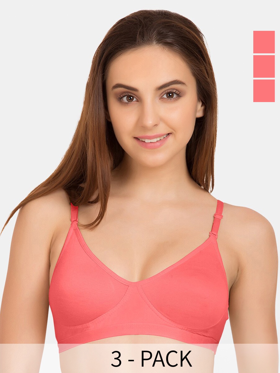

Tweens Pack Of 3 Full Coverage Cotton T-shirt Bra With All Day Comfort, Coral