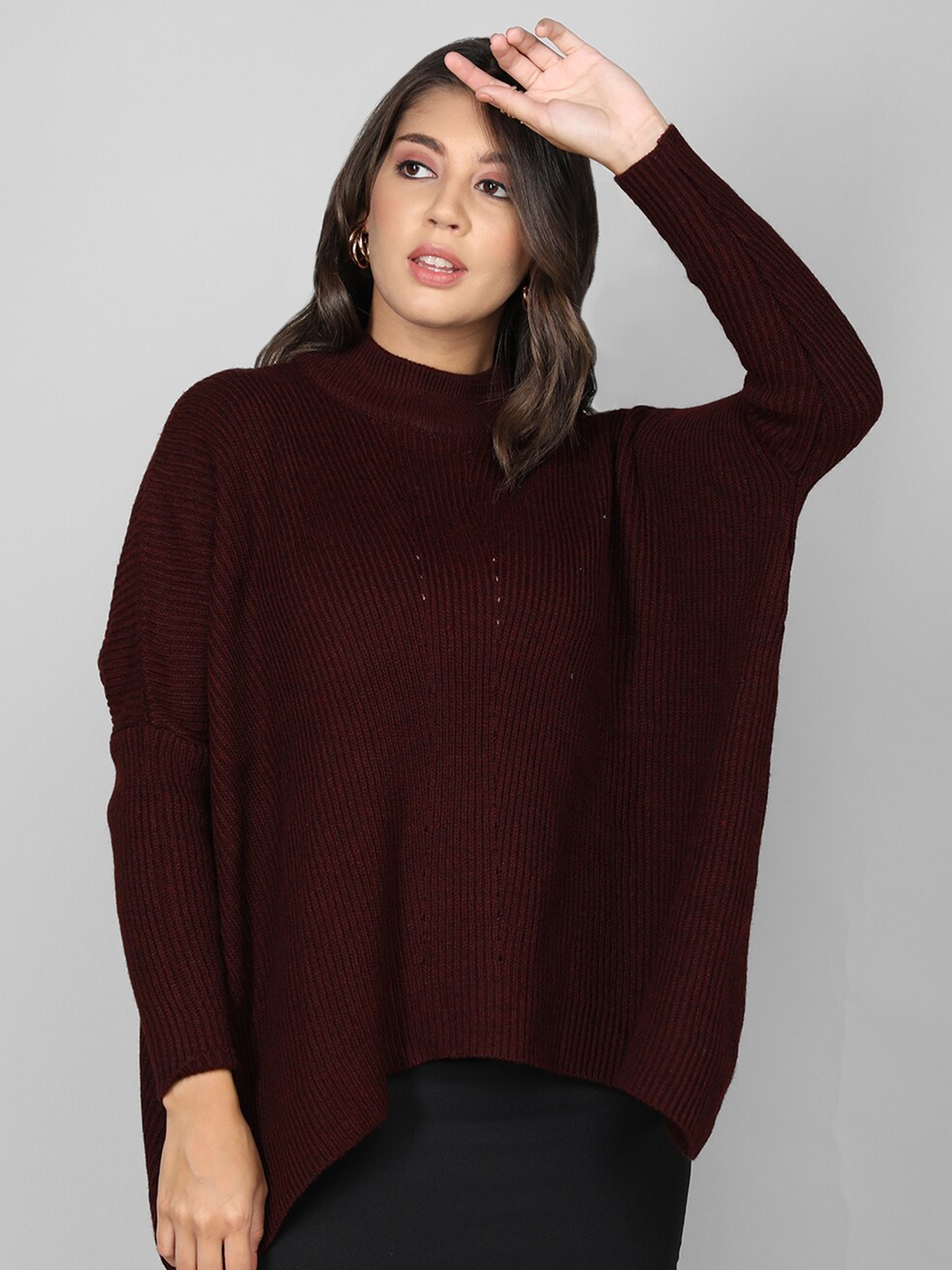 

Dlanxa Ribbed Turtle Neck Long Sleeves Acrylic Pullover Sweaters, Maroon