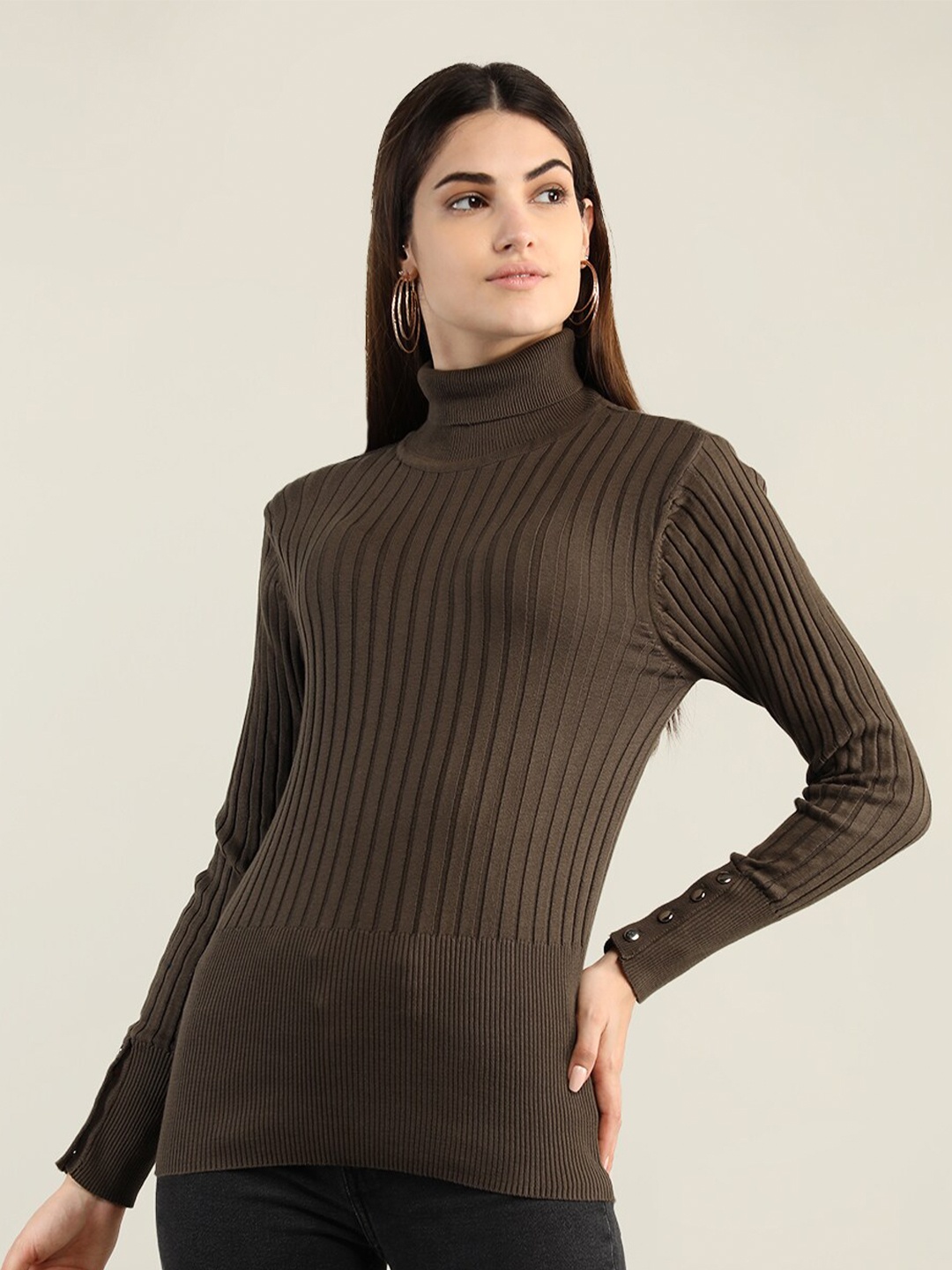 

Dlanxa Striped Turtle Neck Long Sleeves Acrylic Pullover Sweater, Olive