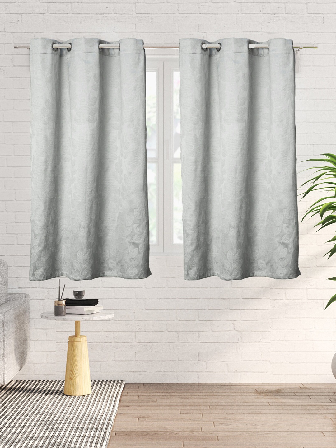 

Home Centre 2 Pcs Grey Jacquard Window Curtains