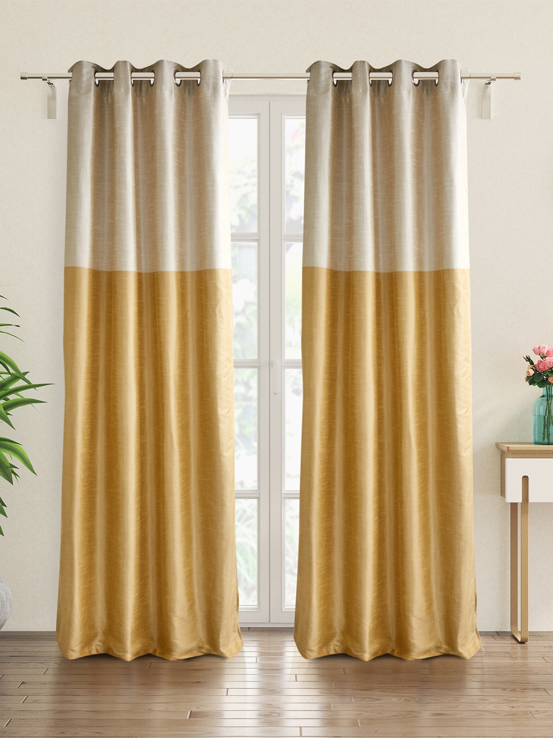 

Home Centre Contempo Beige & White 2 Pieces Colourblocked Room Darkening Door Curtains