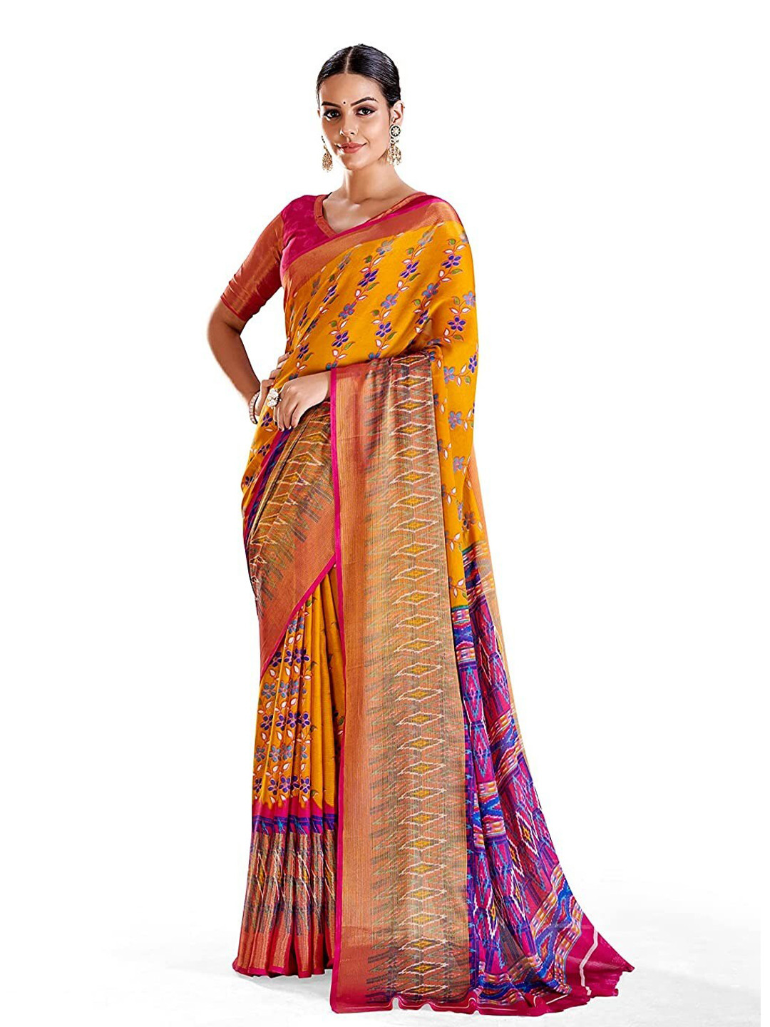 

KALINI Floral Printed Pure Chiffon Saree, Yellow