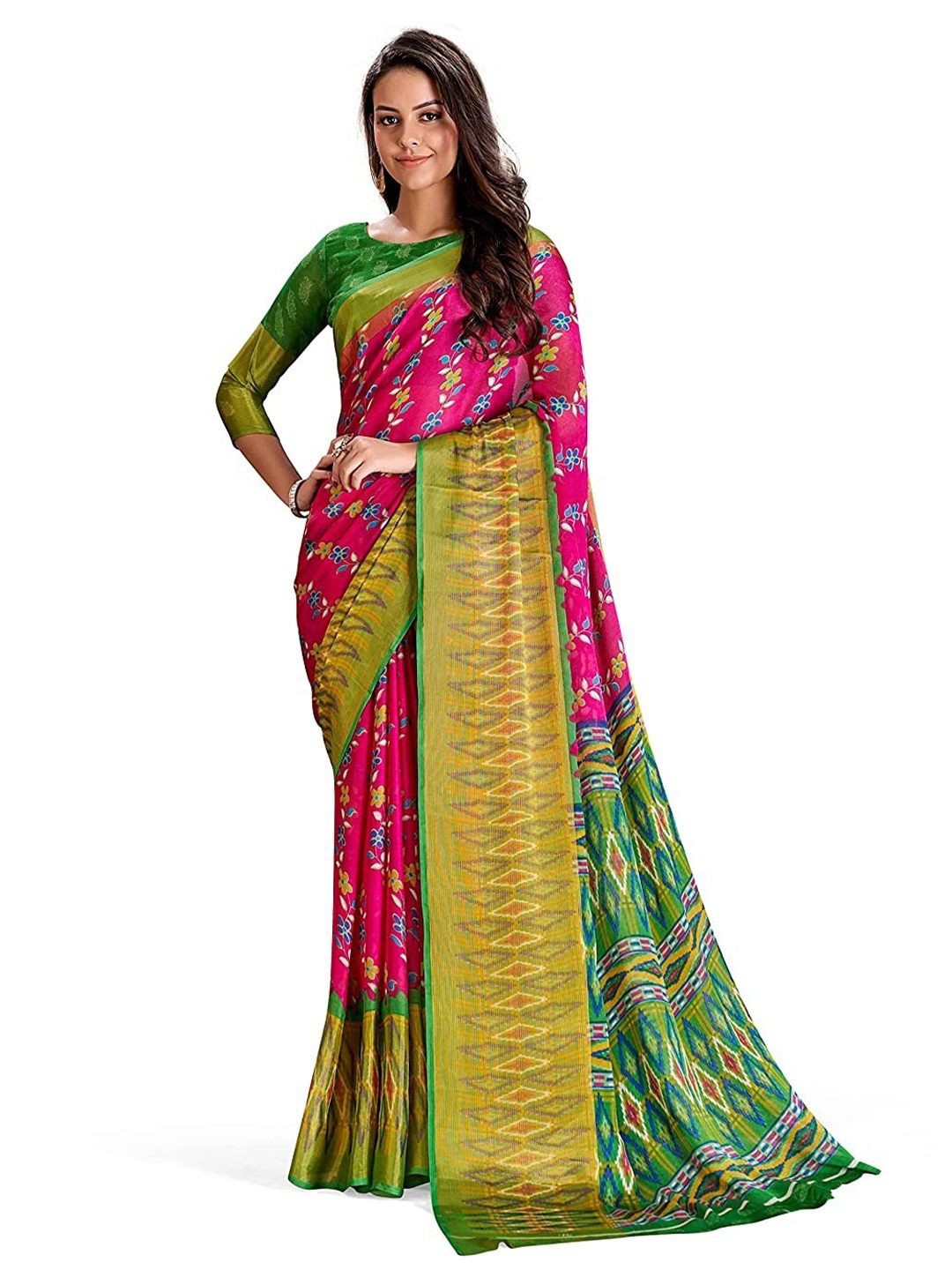 

KALINI Floral Printed Pure Chiffon Saree, Pink