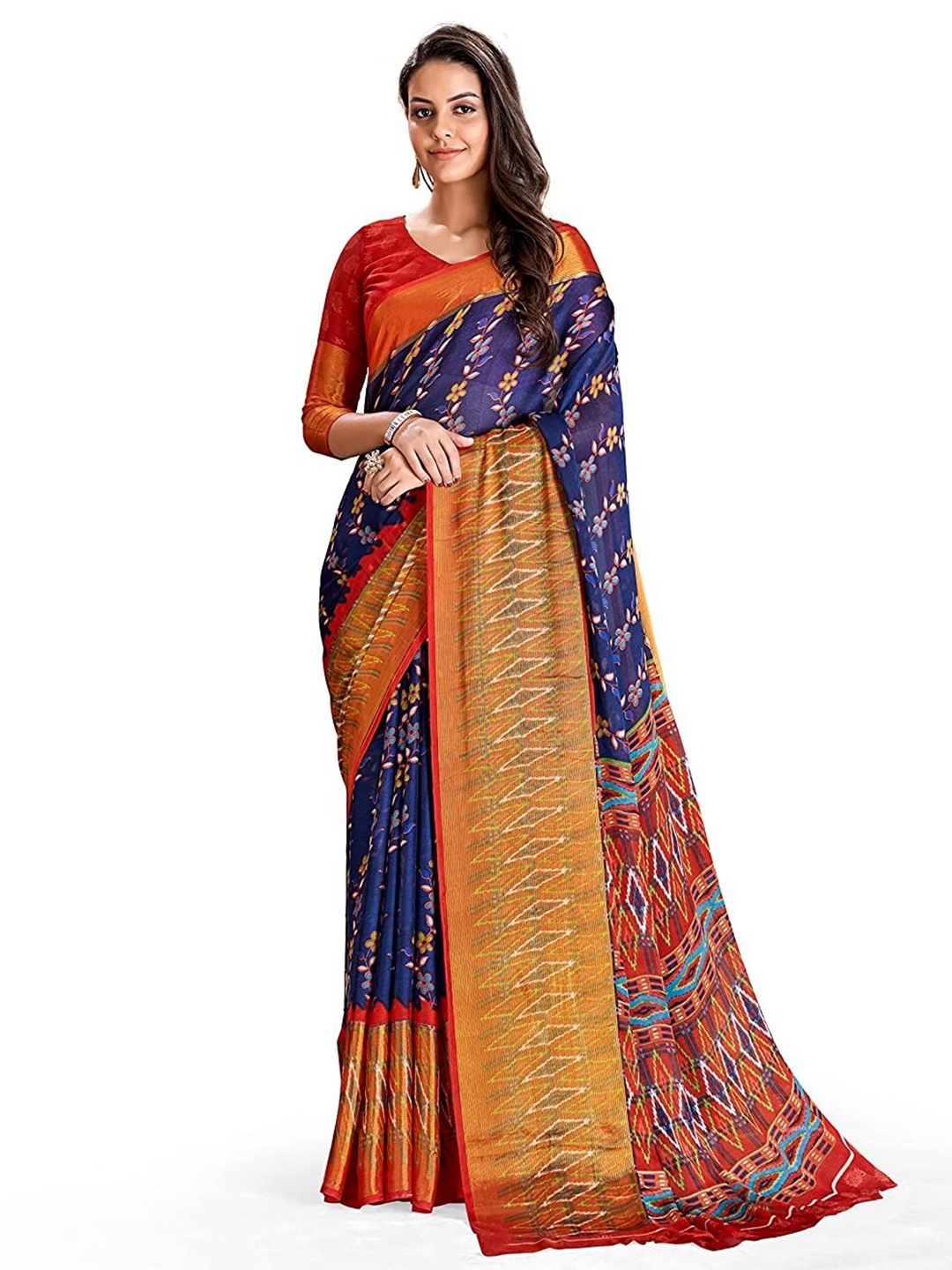 

KALINI Floral Printed Saree, Navy blue