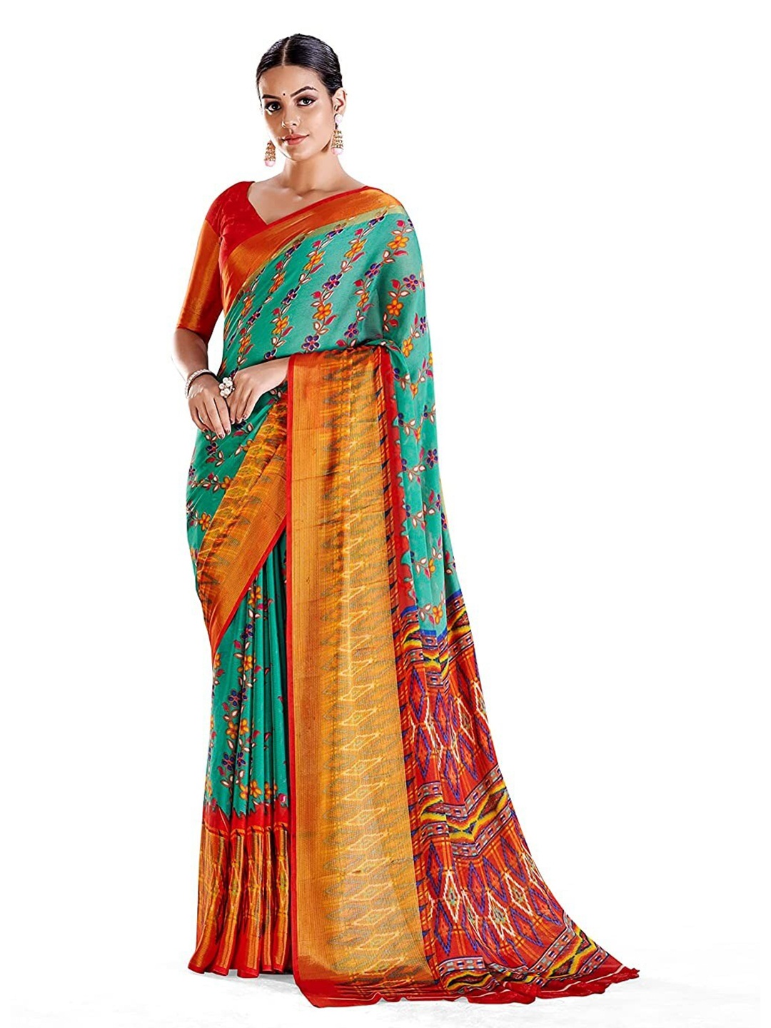 

KALINI Floral Printed Pure Chiffon Saree, Green