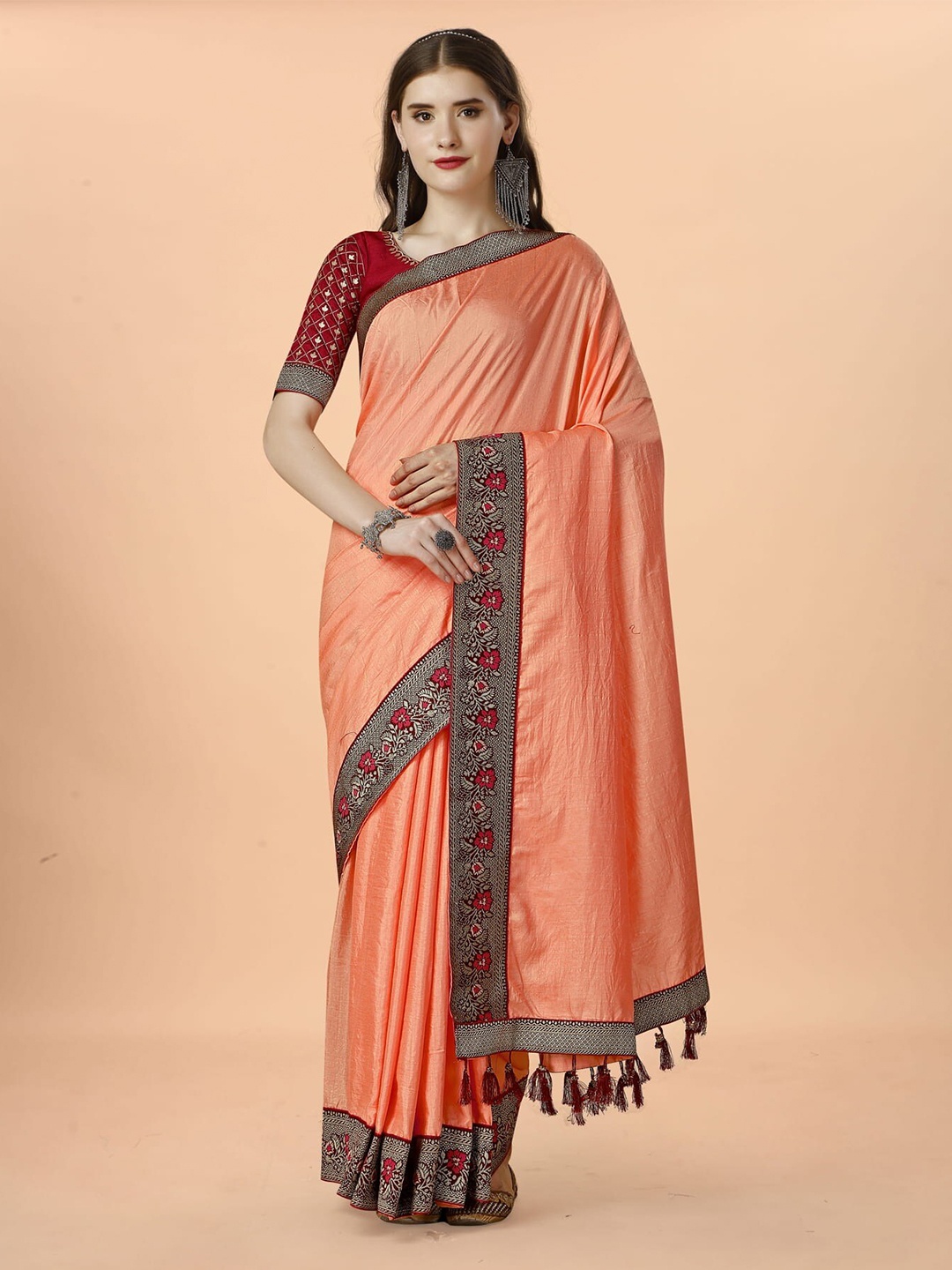 

KALINI Silk Blend Saree, Peach