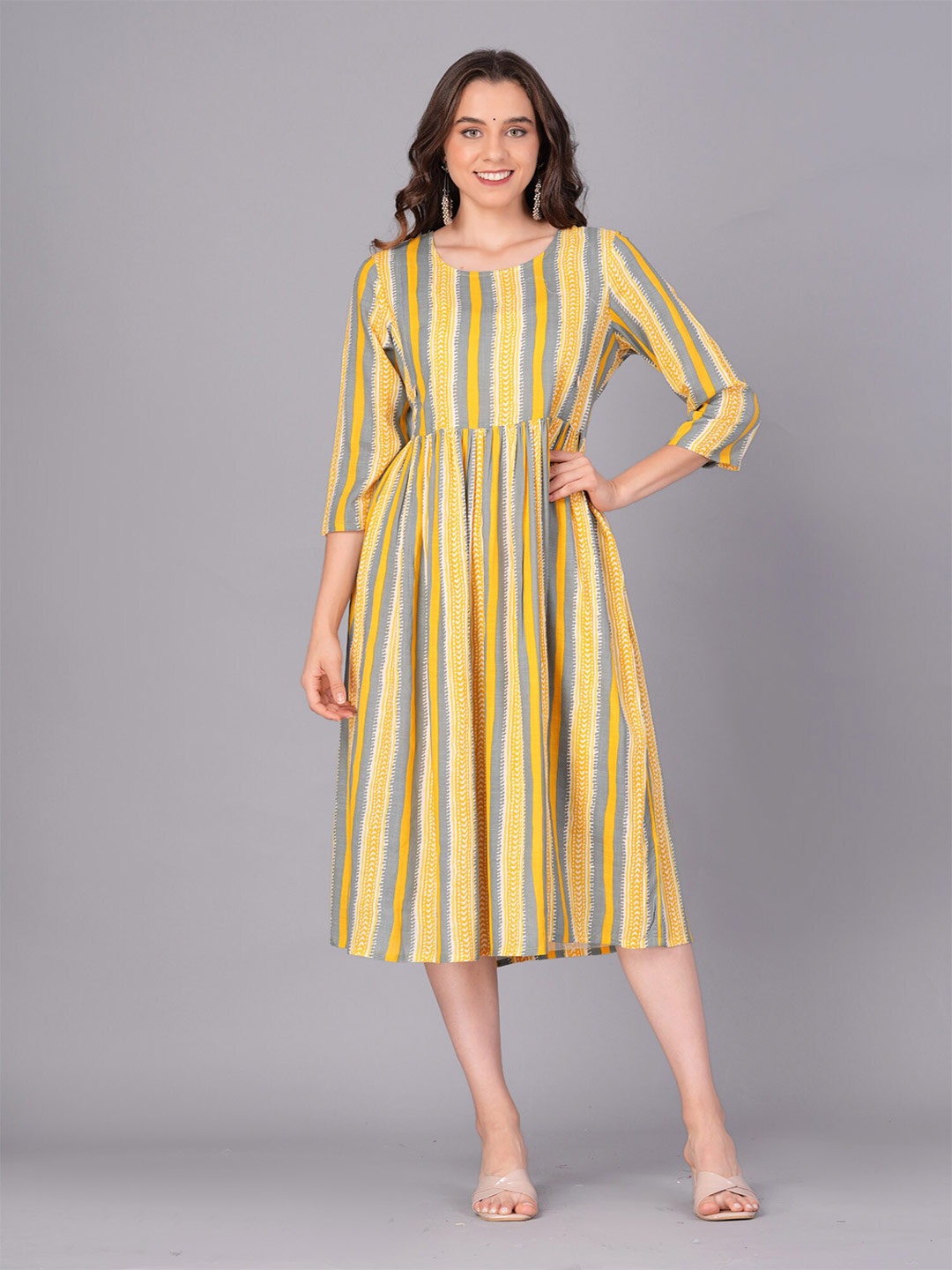 

PREKSHA Striped Maternity A-Line Dress, Yellow