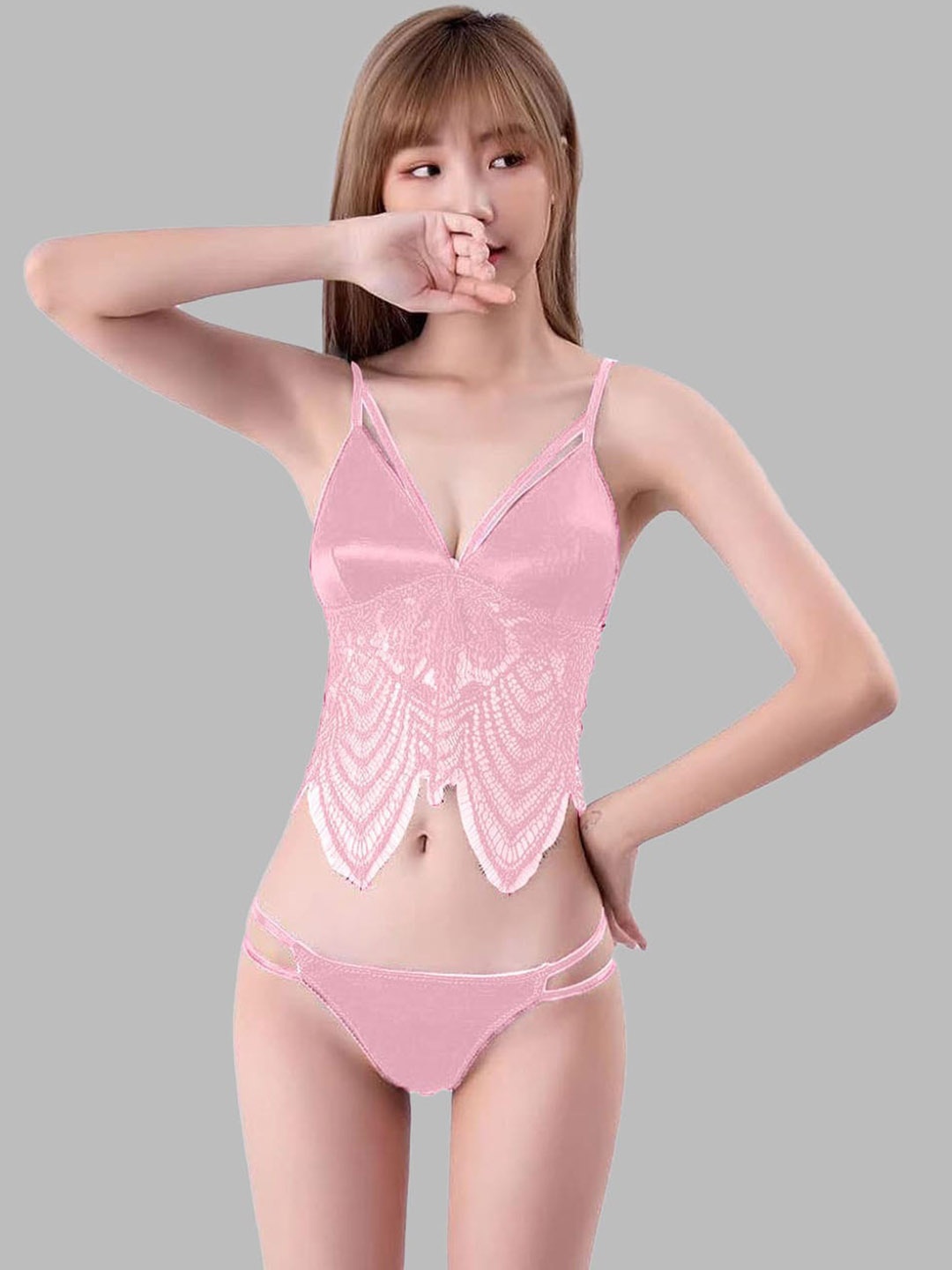 

VAGHBHATT Self Design Lightly-Padded Lingerie Set, Pink