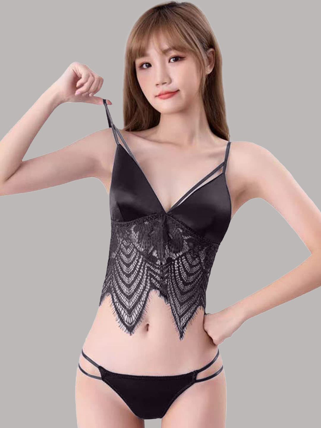 

VAGHBHATT Self-Design Lightly-Padded Lingerie Set, Black