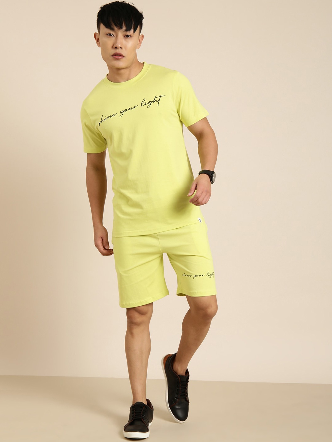 

Joven Typography Printed Pure Cotton T-shirt With Shorts, Lime green