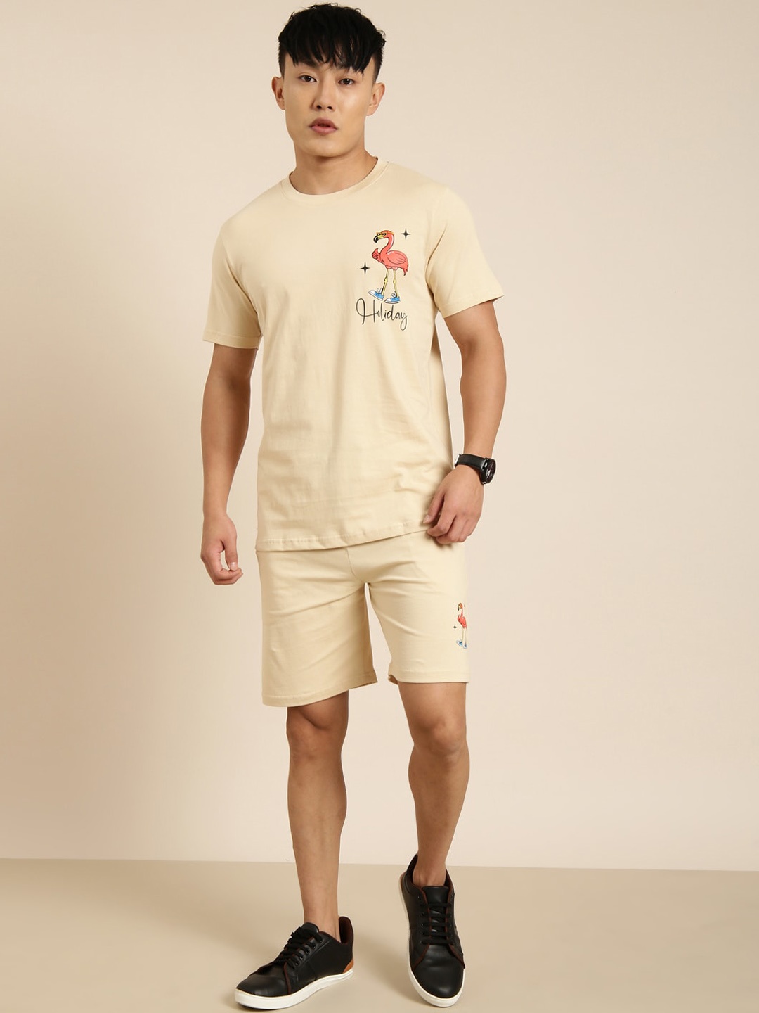 

Joven Graphic Printed Pure Cotton T-shirt With Shorts, Beige