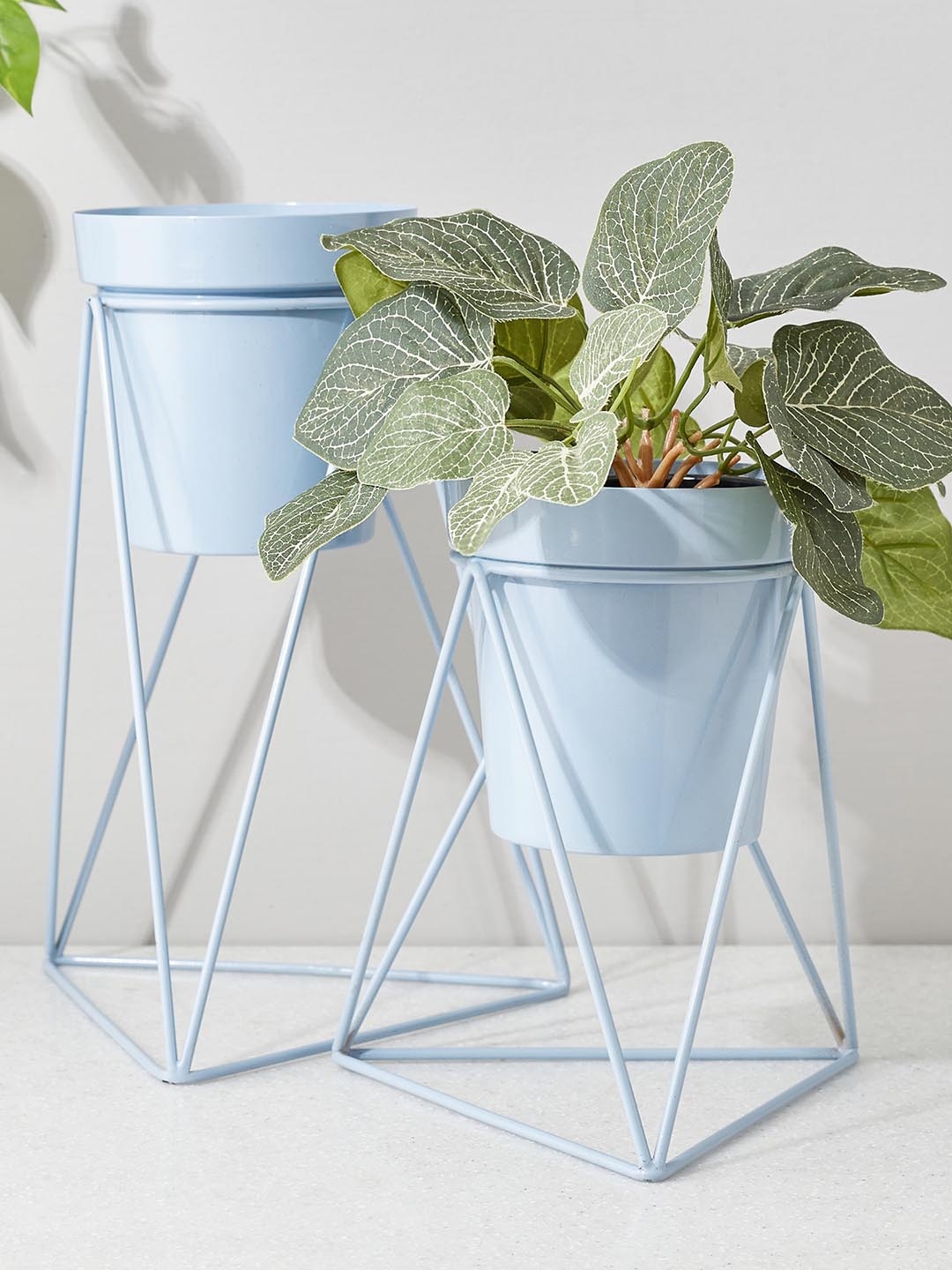 

Home Centre Lets Garden Nest Blue 2-Pieces Iron Planters With Stand