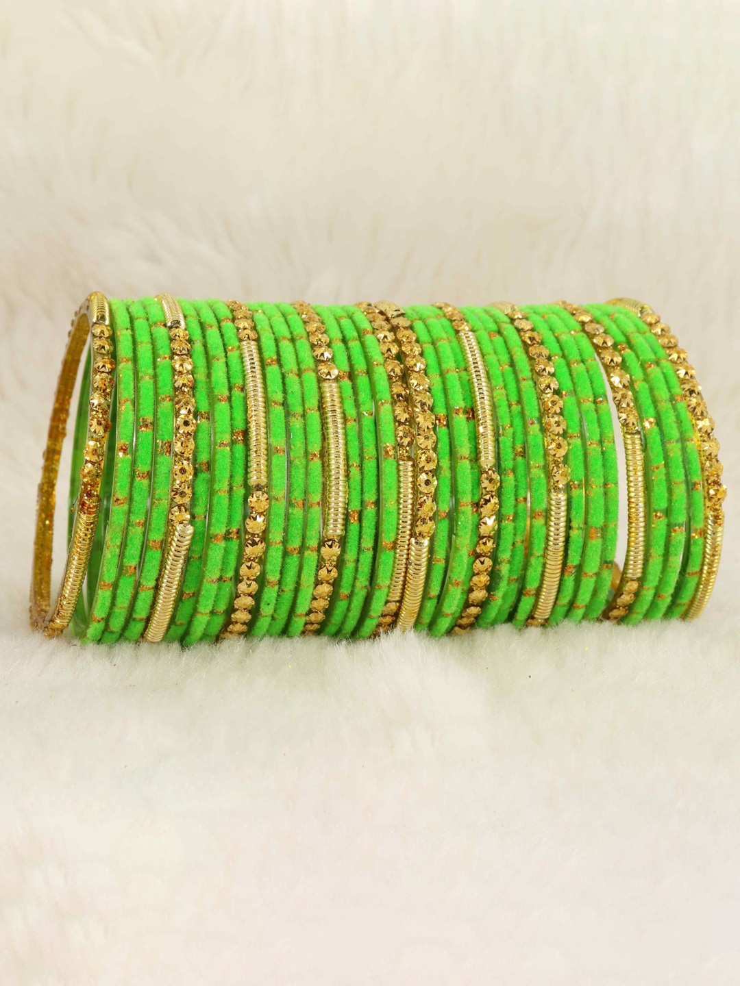 

NMII Set Of 34 Beaded Detail Bangles, Lime green