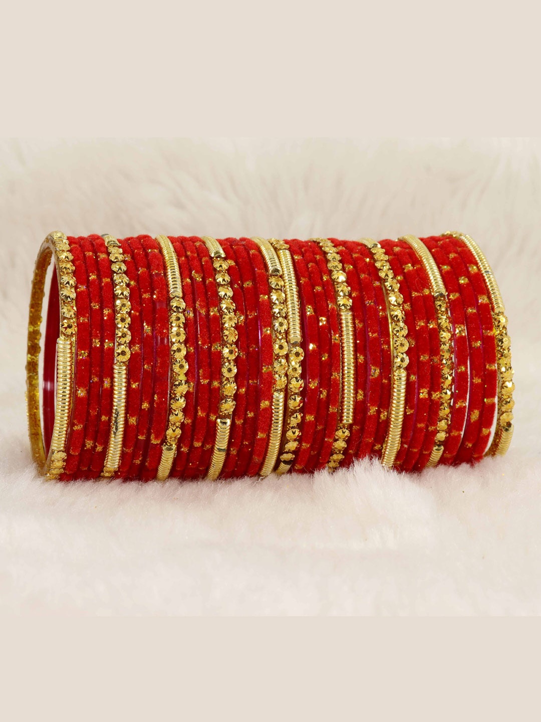 

NMII Set Of 34 Beaded Detail Bangles, Red