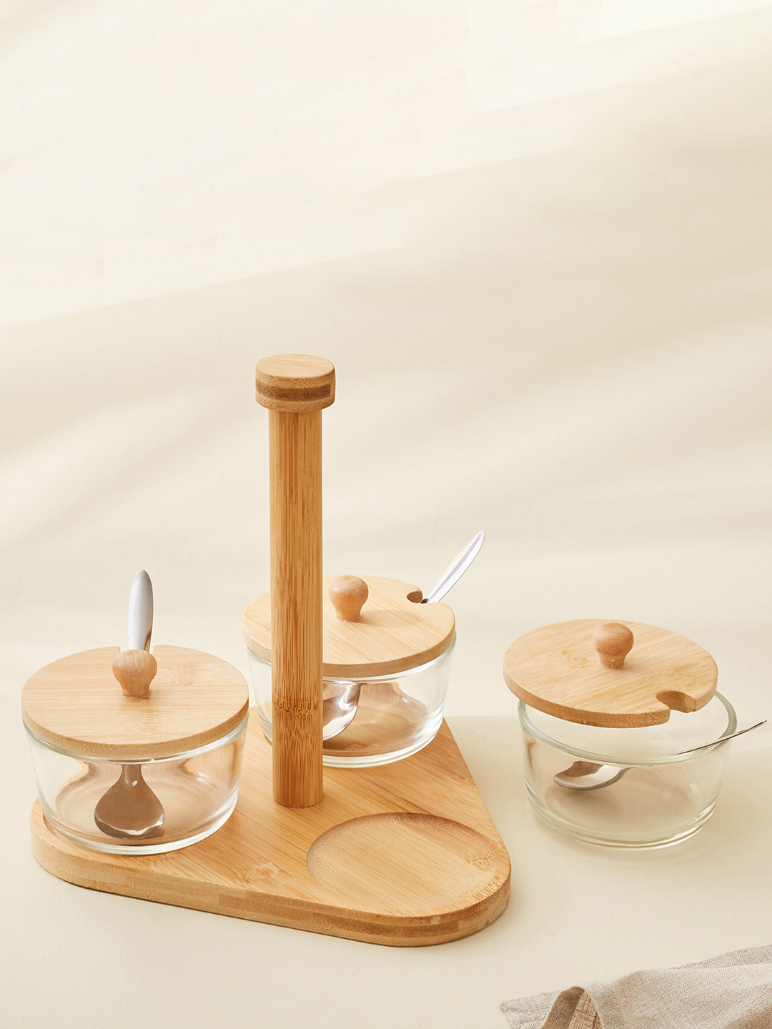 

Home Centre Vamos Istana Brown & Transparent 3 Pieces Condiment Set With Bamboo Stand