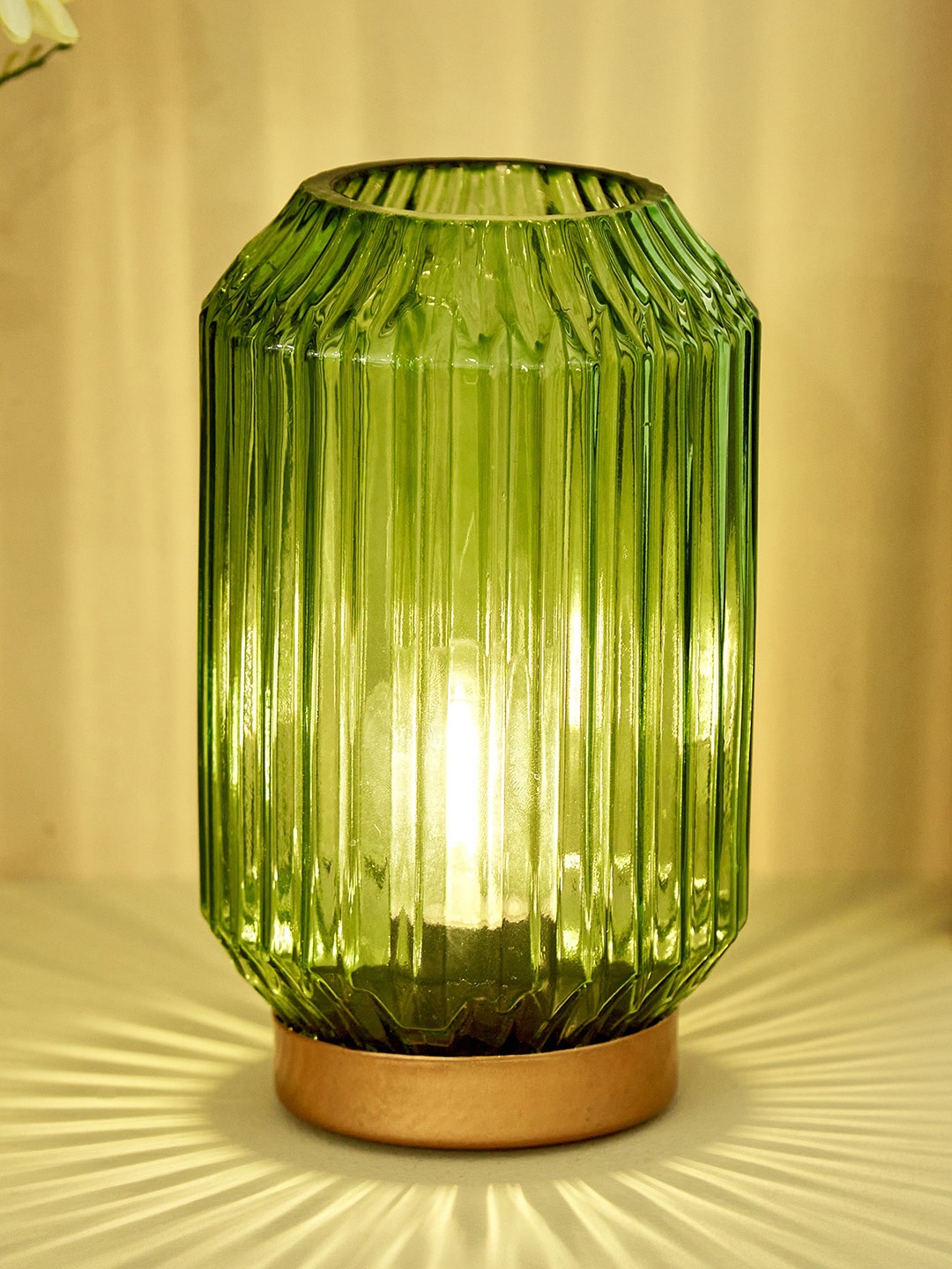 

Home Centre Green Glint Moksha Glass Ribbed Table Lamp