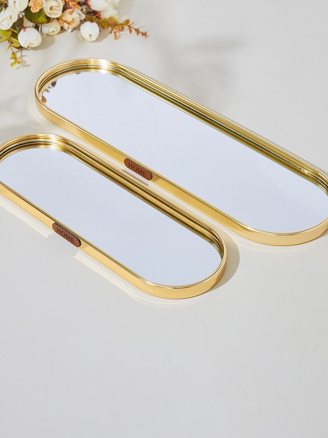 

Home Centre Suvarna 2 Pcs Gold-Toned Decorative Mirror Base Trays