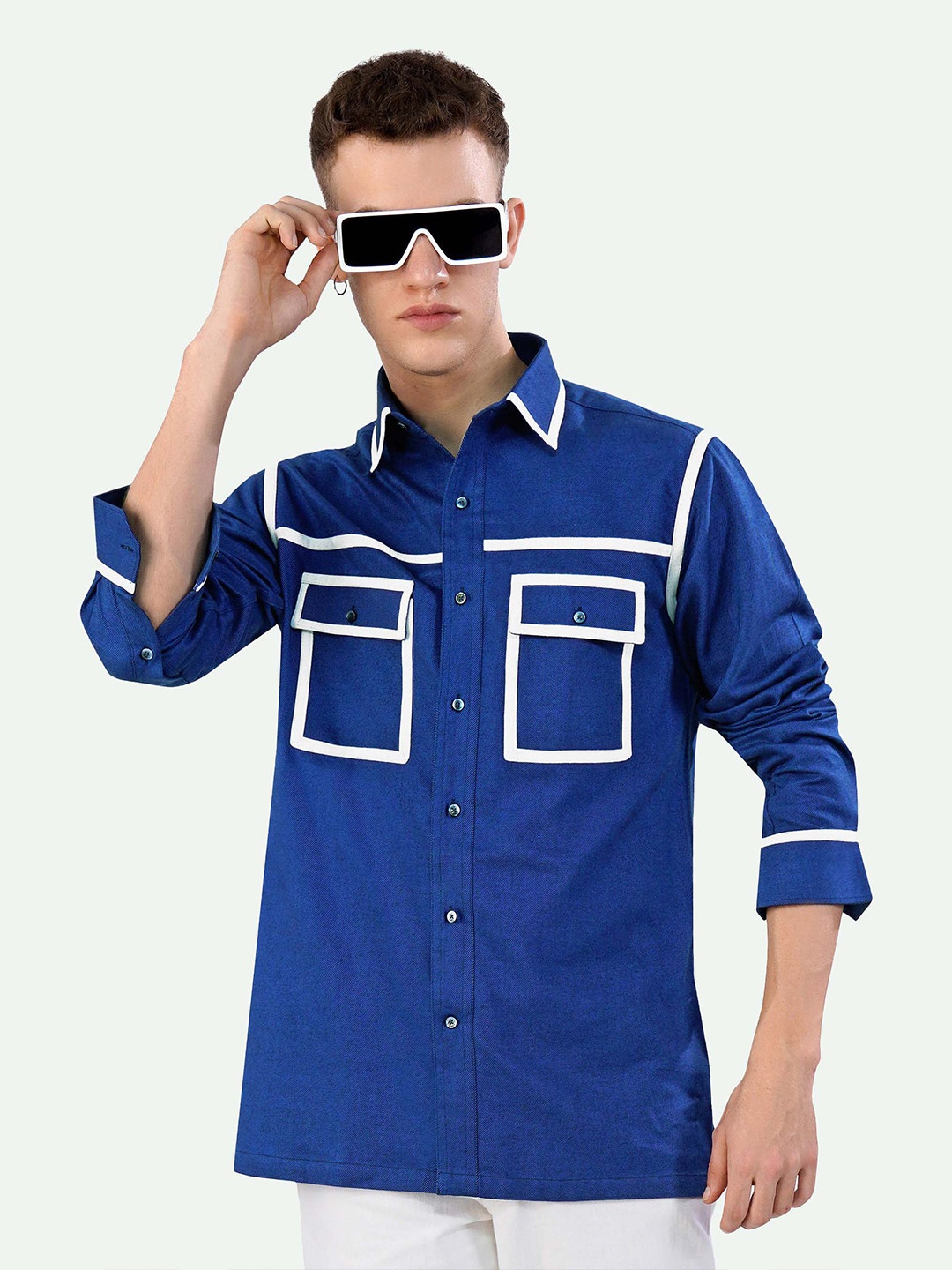 

FRENCH CROWN Standard Cotton Casual Shirt, Blue