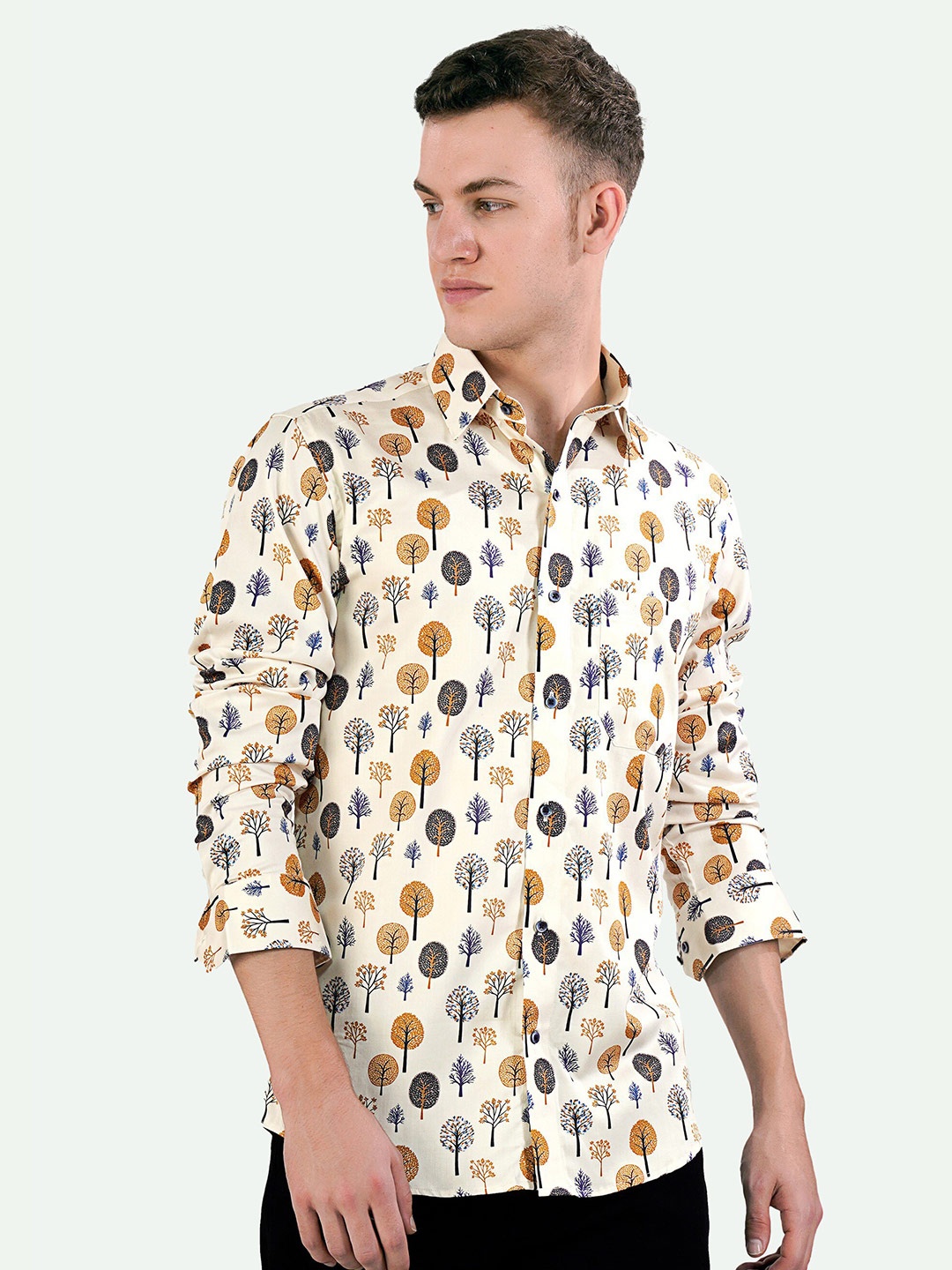 

FRENCH CROWN Standard Conversational Printed Casual Shirt, Beige