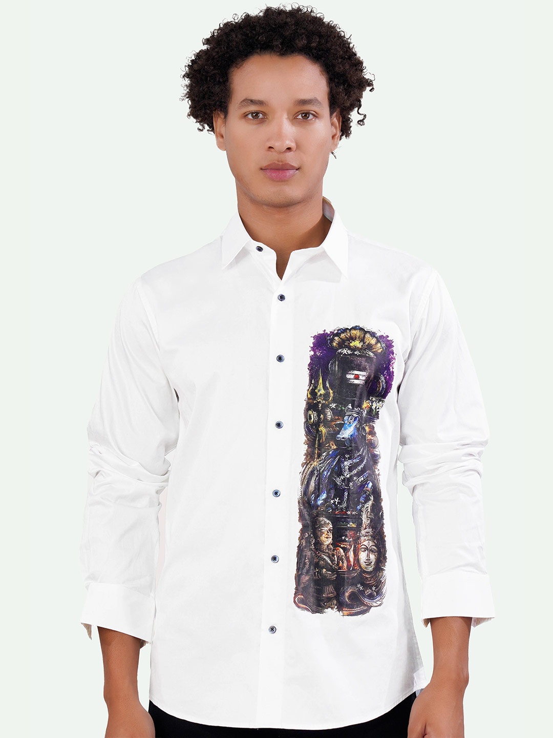 

FRENCH CROWN Graphic Printed Standard Opaque Cotton Casual Shirt, White