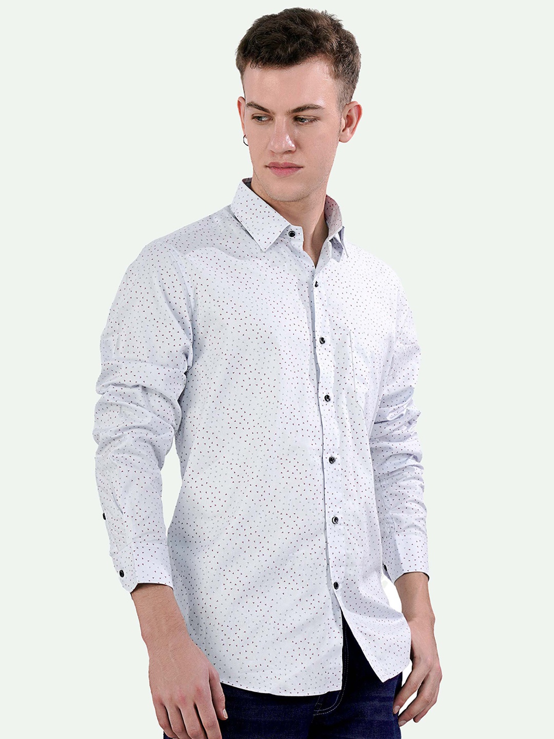 

FRENCH CROWN Standard Micro Ditsy Printed Cotton Casual Shirt, White