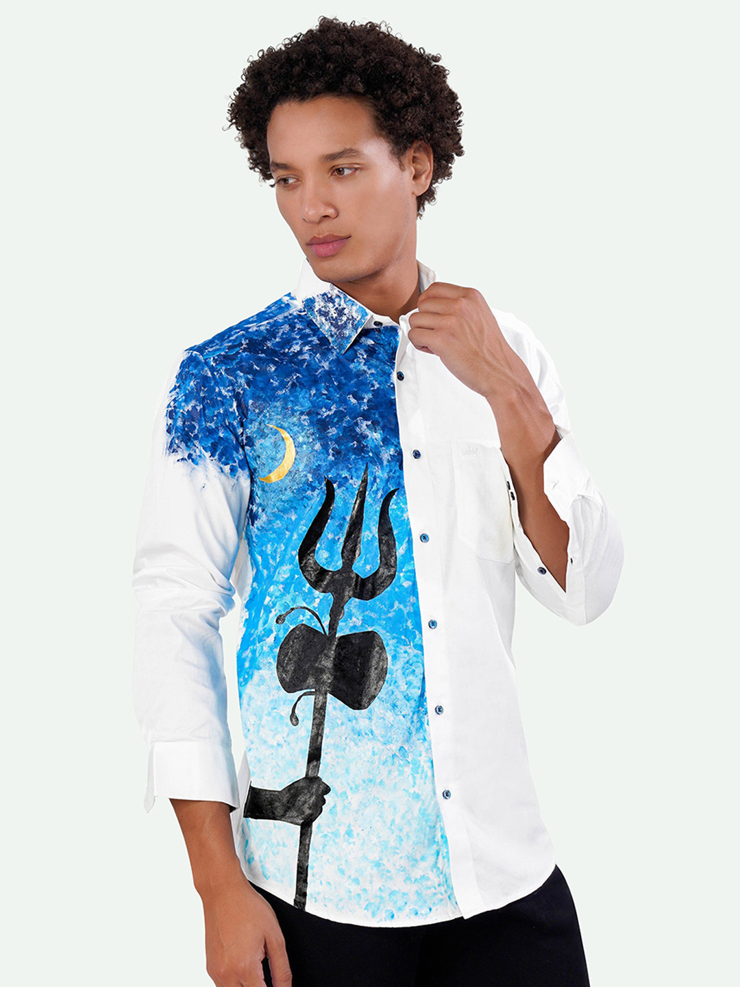 

FRENCH CROWN Standard Hand Painted Cotton Casual Shirt, White