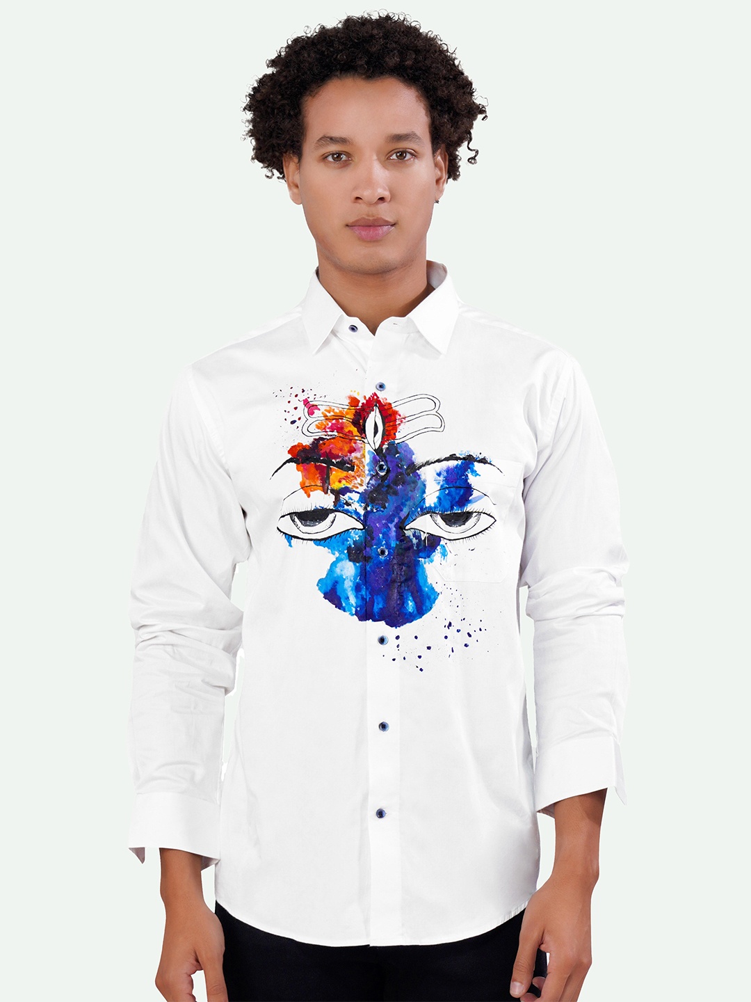 

FRENCH CROWN Standard Graphic Printed Cotton Casual Shirt, White