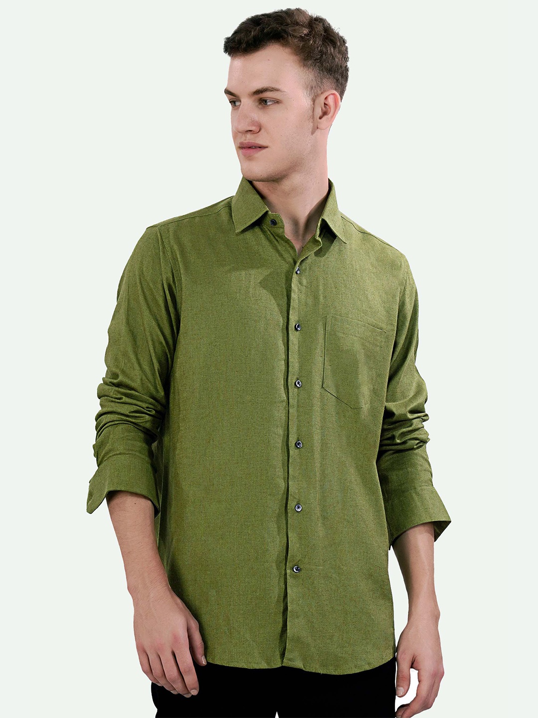 

FRENCH CROWN Standard Linen Casual Shirt, Olive