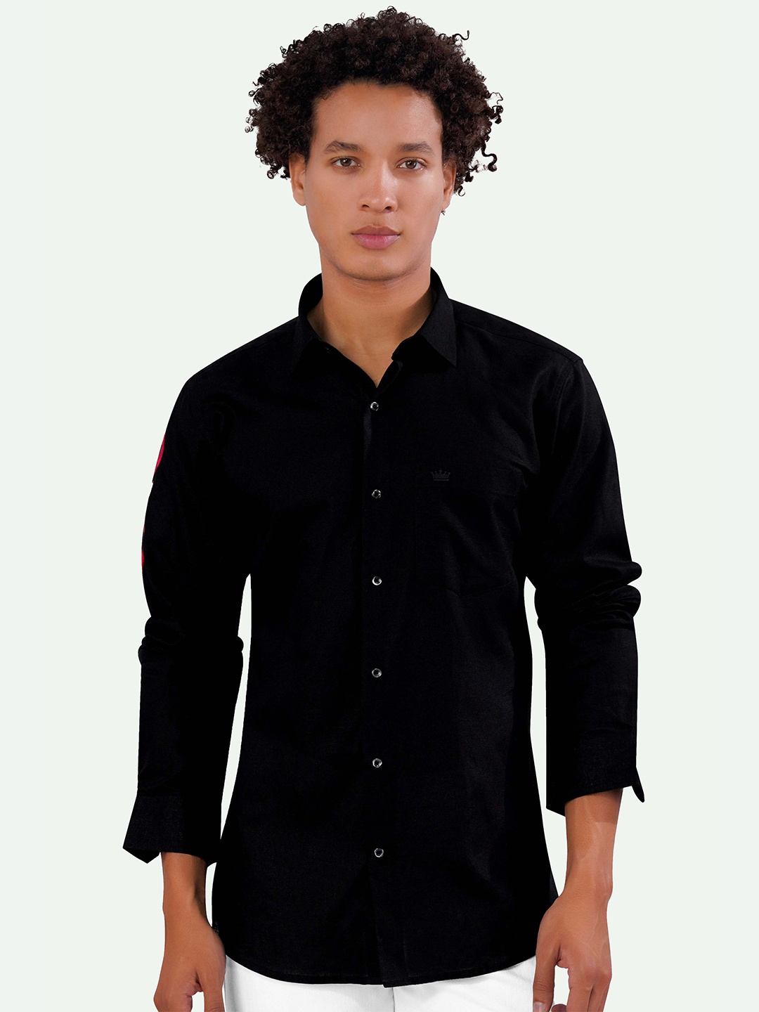 

FRENCH CROWN Standard Lord Shiva Trident Embroidered Linen Casual Shirt, Black