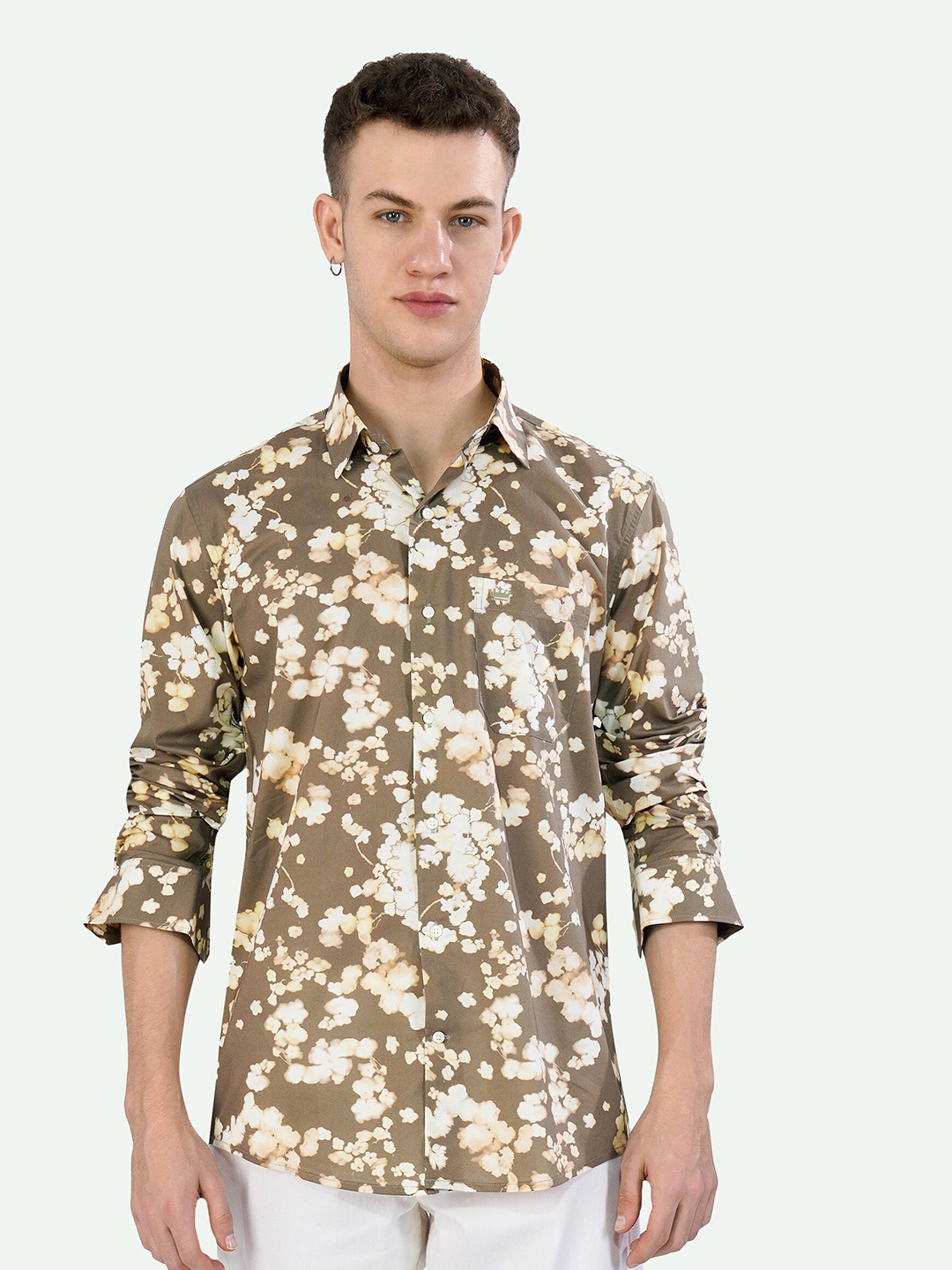 

FRENCH CROWN Standard Abstract Printed Cotton Casual Shirt, Brown