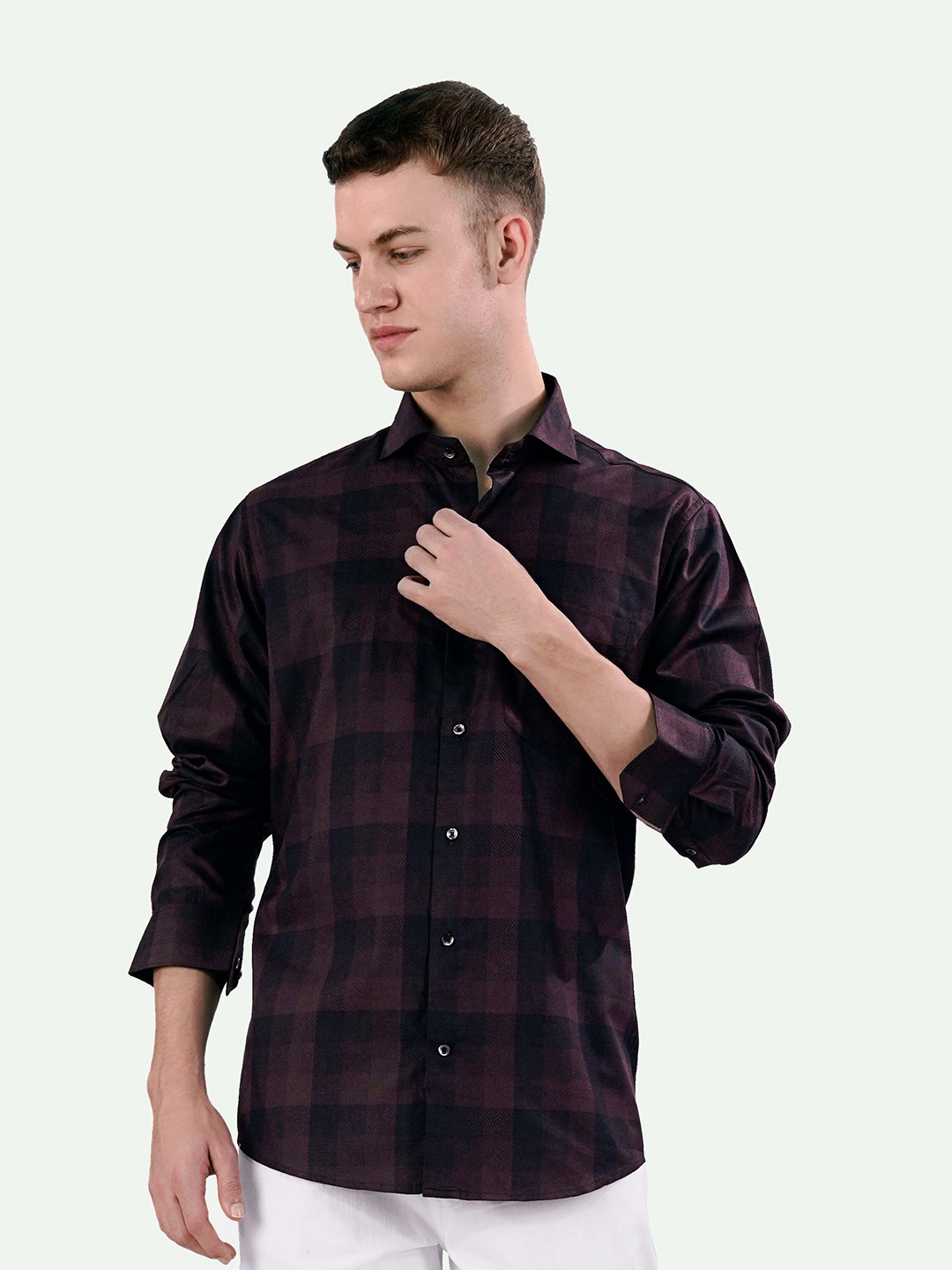 

FRENCH CROWN Standard Checked Cotton Casual Shirt, Purple