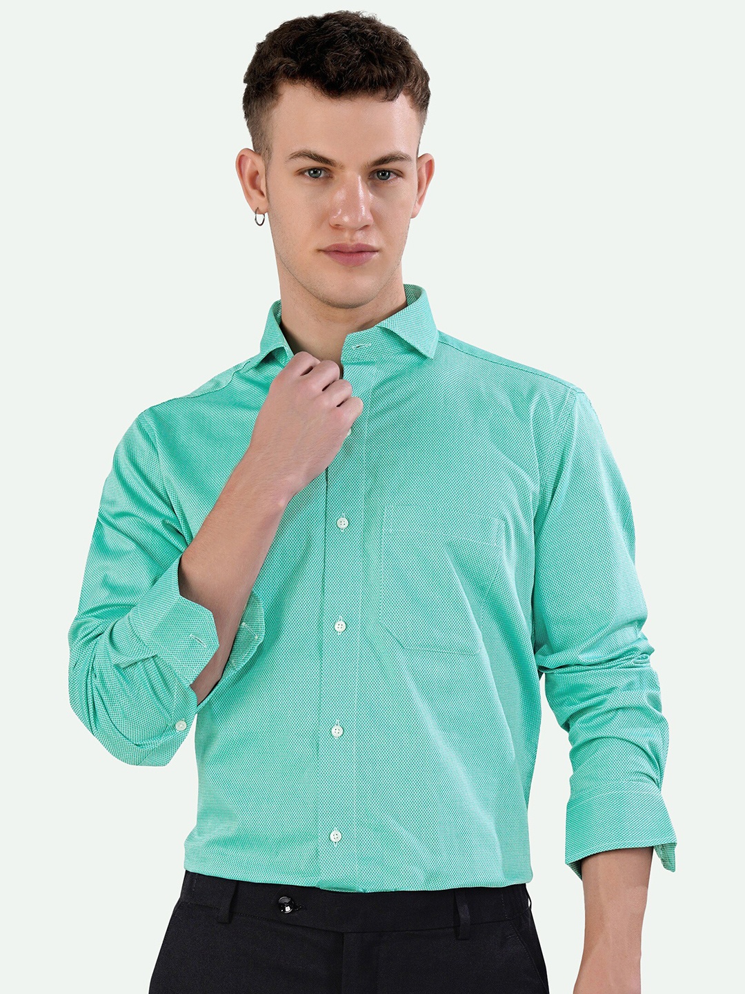 

FRENCH CROWN Standard Opaque Micro Ditsy Printed Cotton Casual Shirt, Green