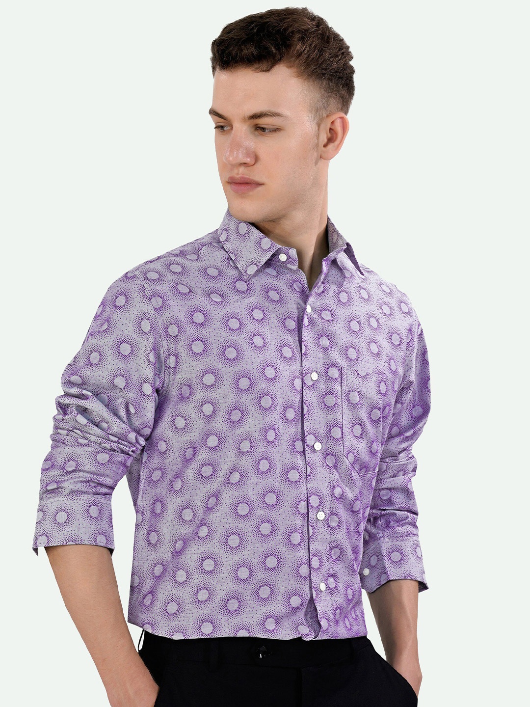 

FRENCH CROWN Standard Geometric Printed Cotton Casual Shirt, Purple