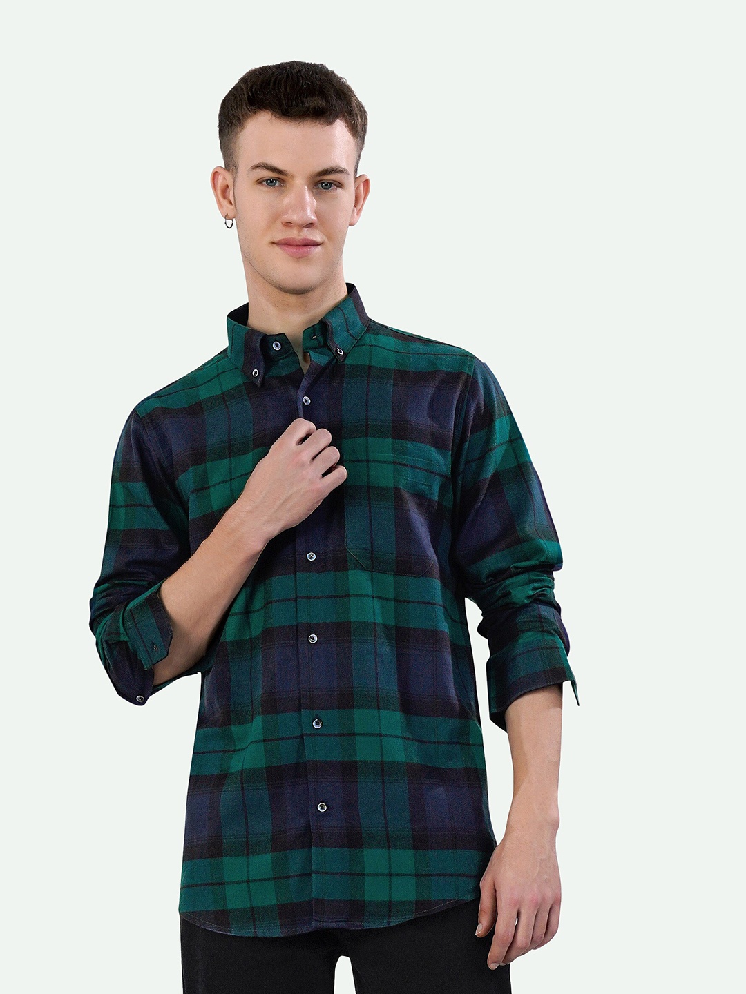 

FRENCH CROWN Tartan Checked Standard Casual Shirt, Blue