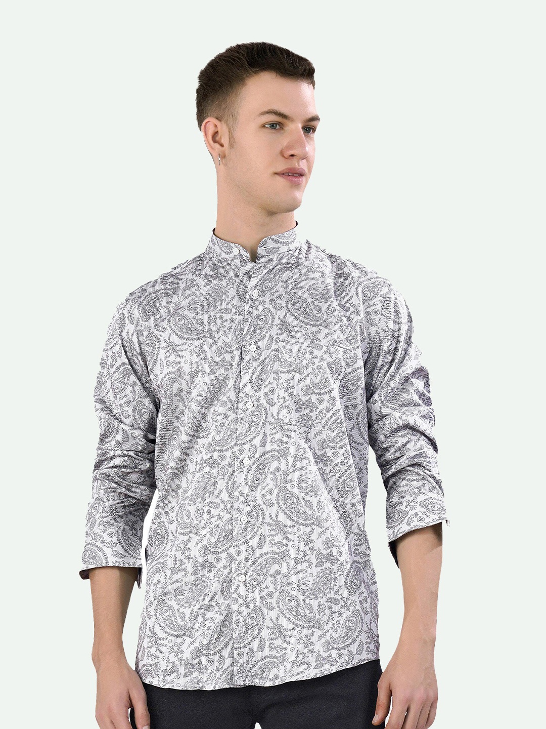 

FRENCH CROWN Standard Paisley Printed Cotton Casual Shirt, Grey