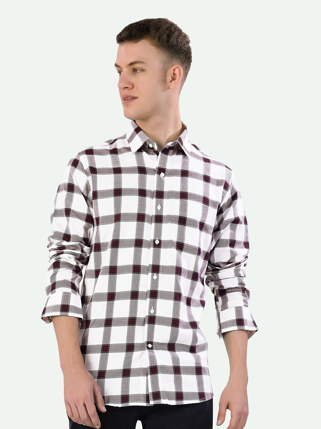 

FRENCH CROWN Checked Standard Cotton Casual Shirt, White