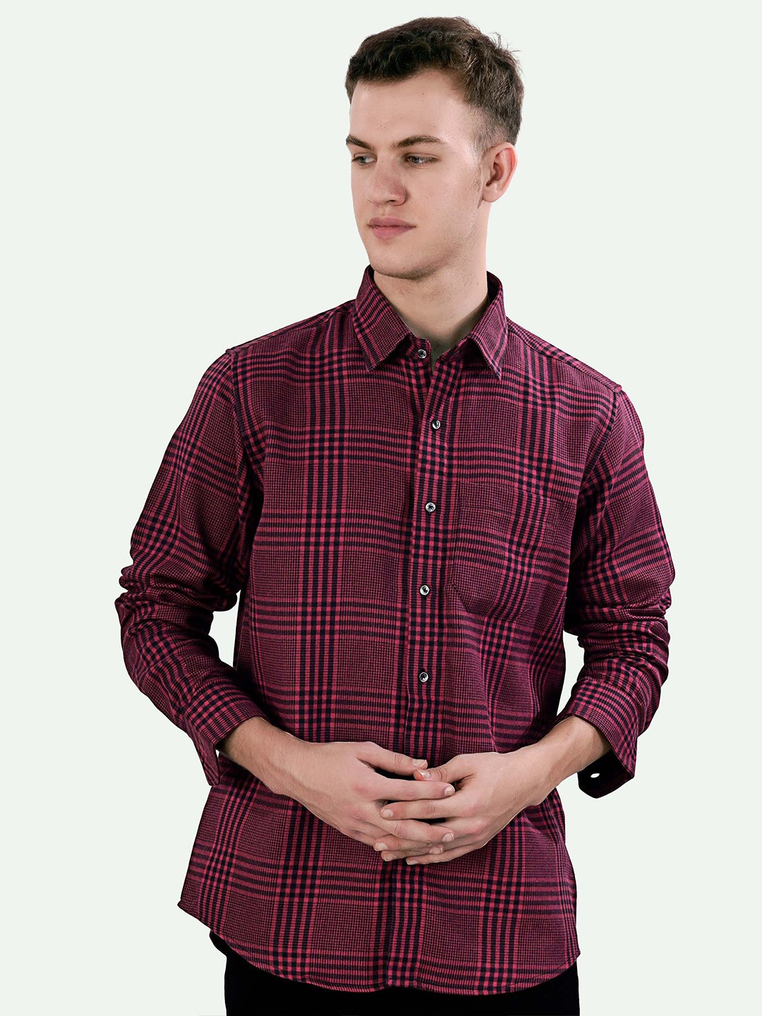 

FRENCH CROWN Standard Windowpane Checked Opaque Cotton Casual Shirt, Pink