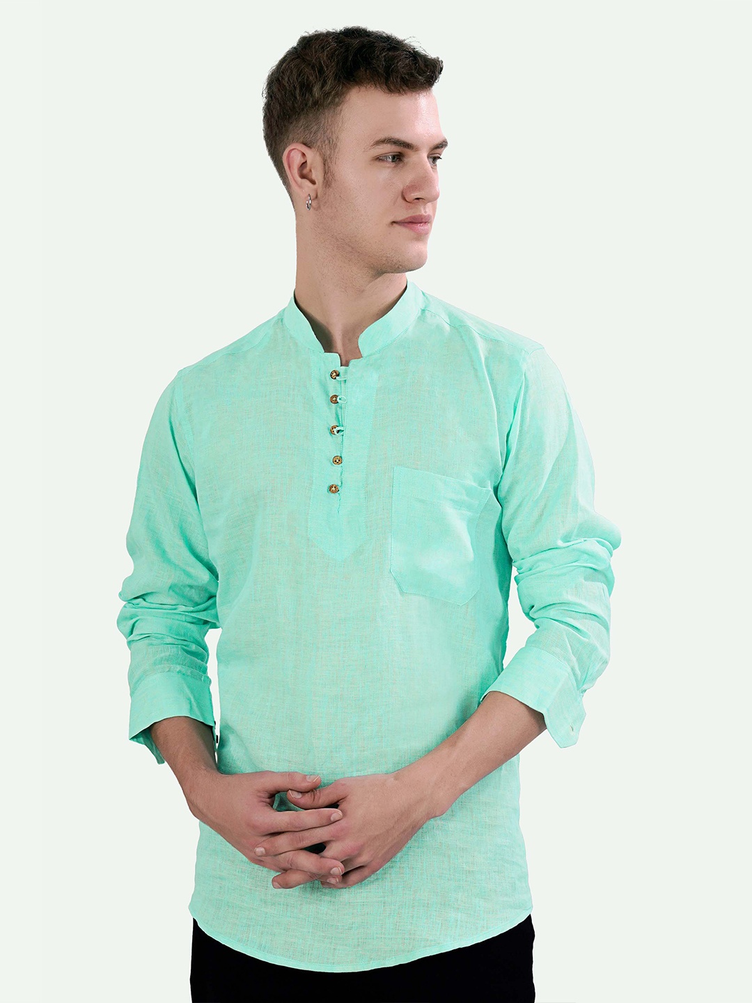 

FRENCH CROWN Standard Linen Casual Shirt, Green