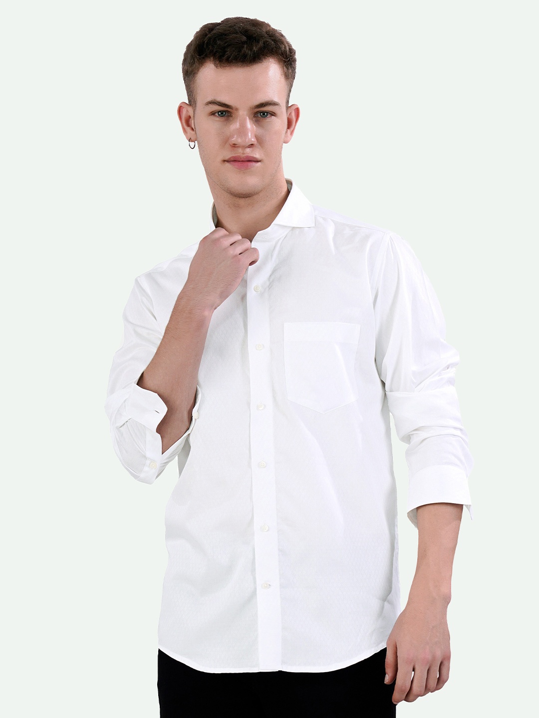 

FRENCH CROWN Standard Spread Collar Cotton Casual Shirt, White