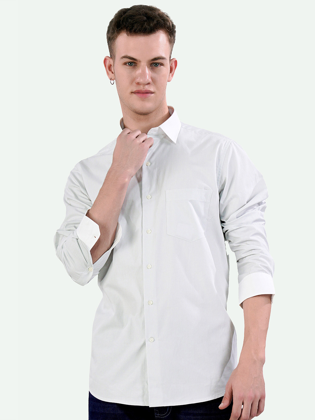

FRENCH CROWN Standard Striped Cotton Casual Shirt, Grey