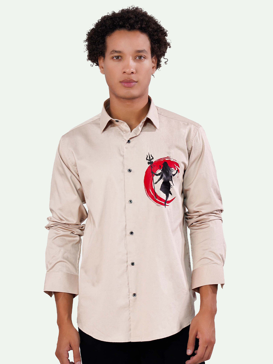 

FRENCH CROWN Standard Graphic Printed Cotton Casual Shirt, Brown