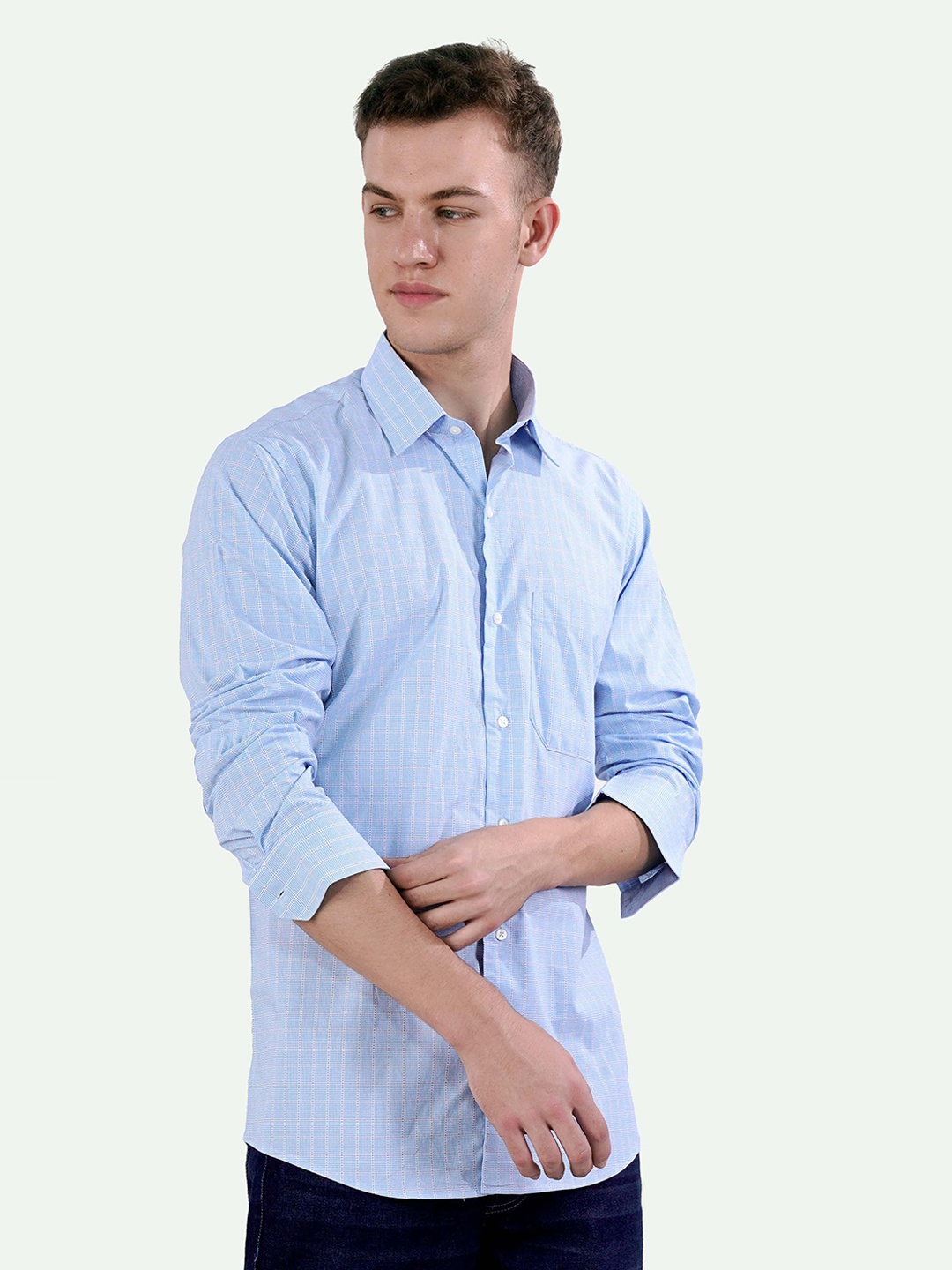 

FRENCH CROWN Standard Windowpane Checks Cotton Casual Shirt, Blue