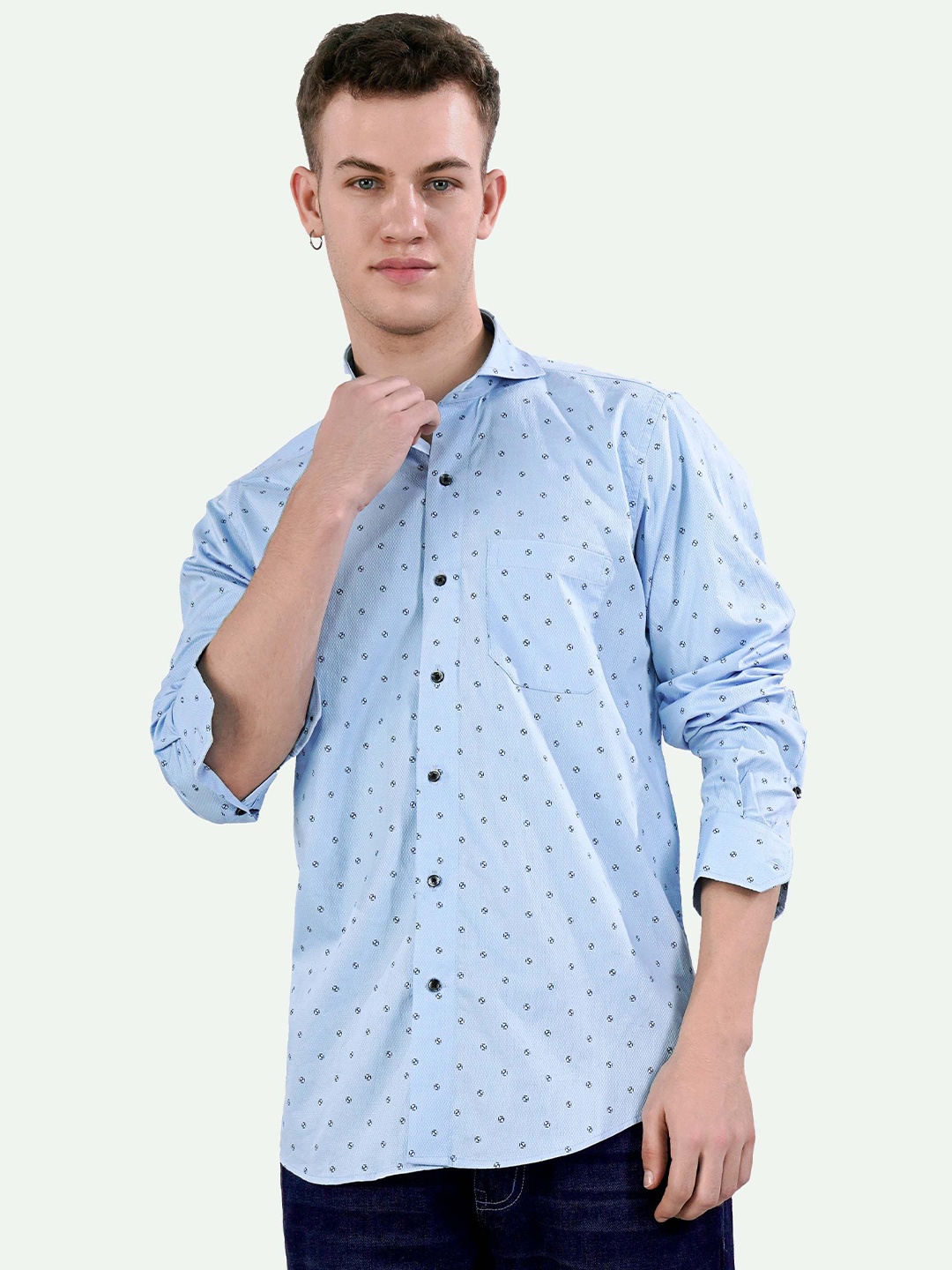 

FRENCH CROWN Micro Ditsy Printed Standard Cotton Casual Shirt, Blue