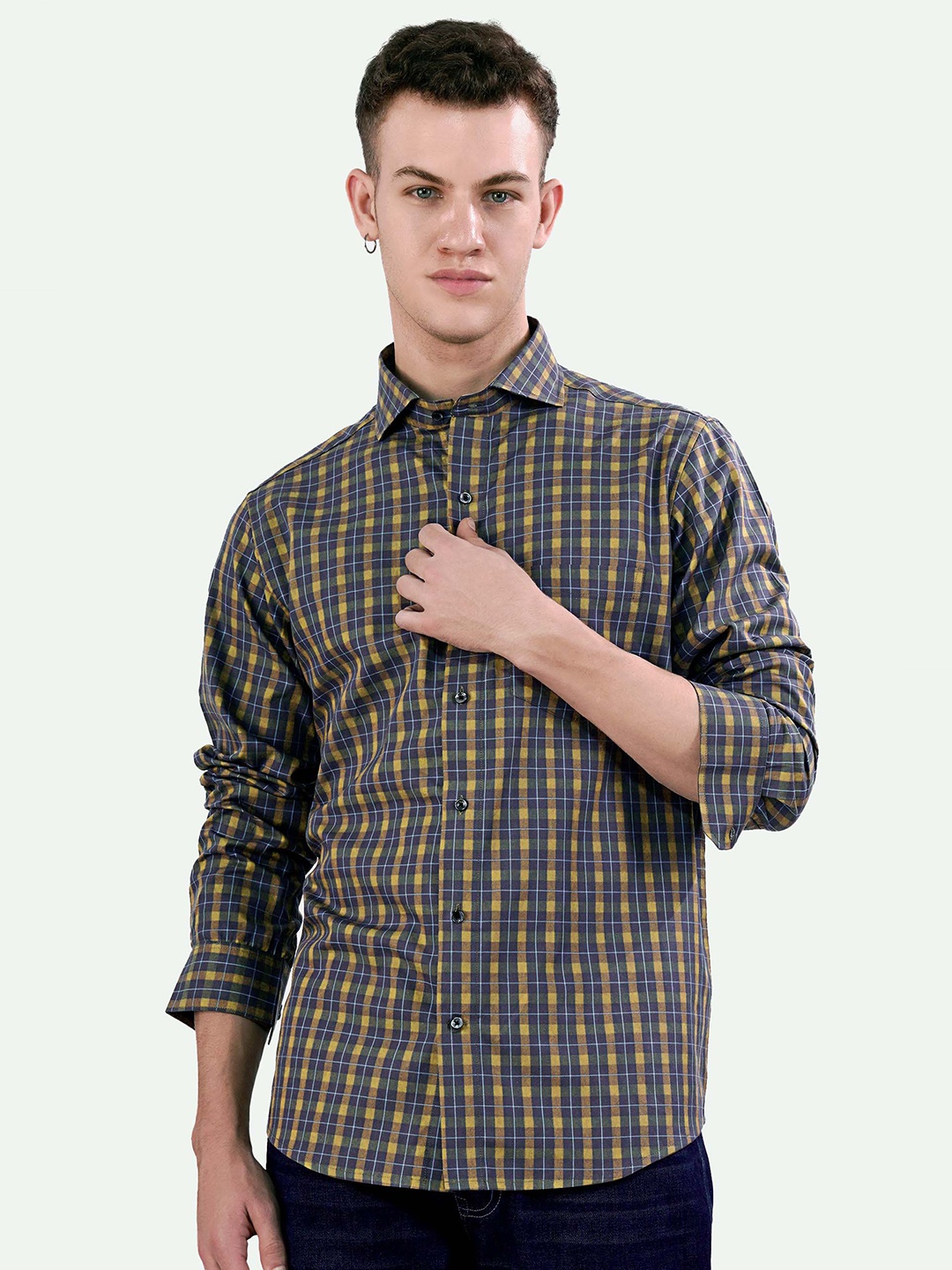 

FRENCH CROWN Checked Standard Tartan Cotton Casual Shirt, Brown
